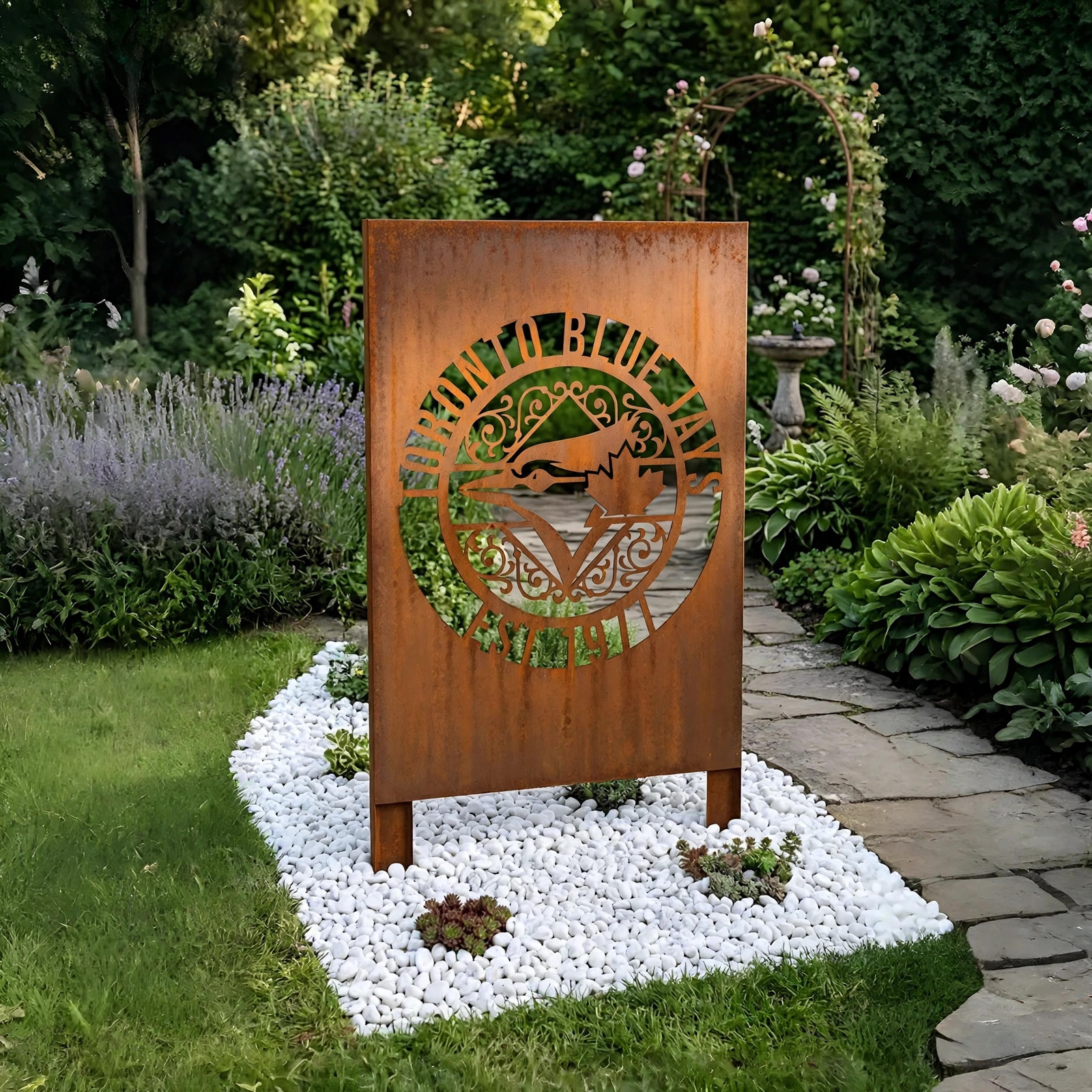 Toronto Blue Jays Monogram Logo Metal Garden Panel – MLB Baseball Fan Outdoor Yard Decor Gift