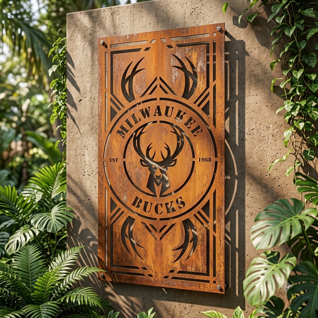 Milwaukee Bucks Custom Metal Garden PanelNBA Wall Art Home Decor