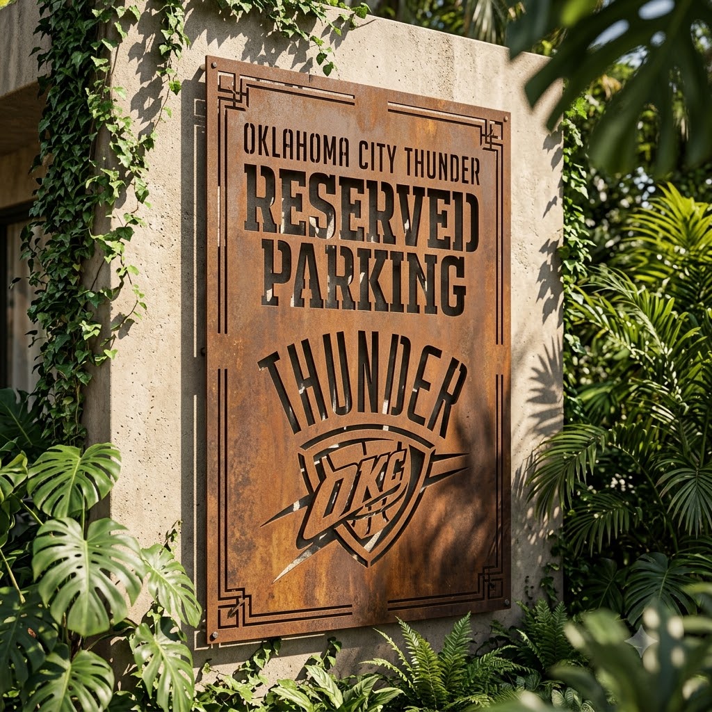Oklahoma City Thunder Reserved Parking Logo Custom Metal Garden PanelNBA Fan Wall Art Home Decor