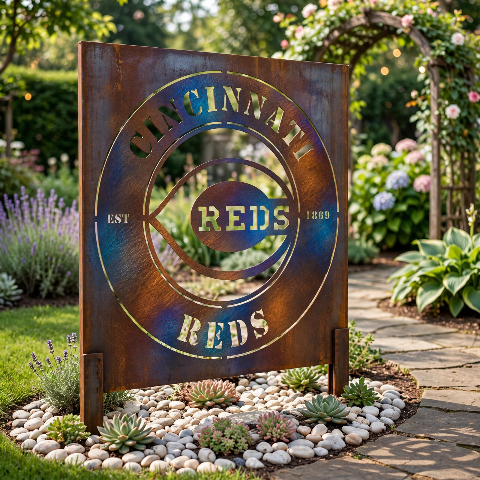 Cincinnati Reds Logo Metal Garden Panel – MLB Baseball Fan Outdoor Yard Decor Gift