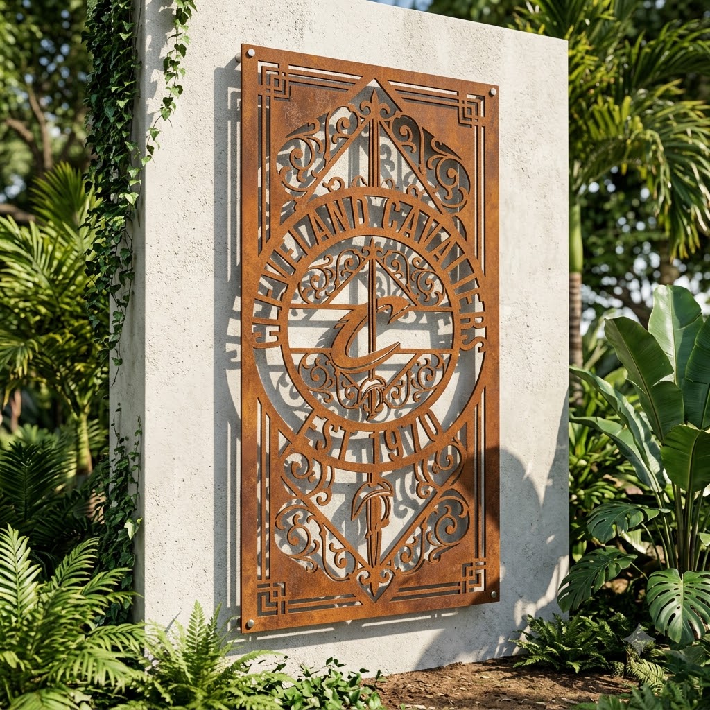 NBA Cleveland Cavaliers Custom Metal Garden PanelBasketball Monogram Wall Art Home Decor