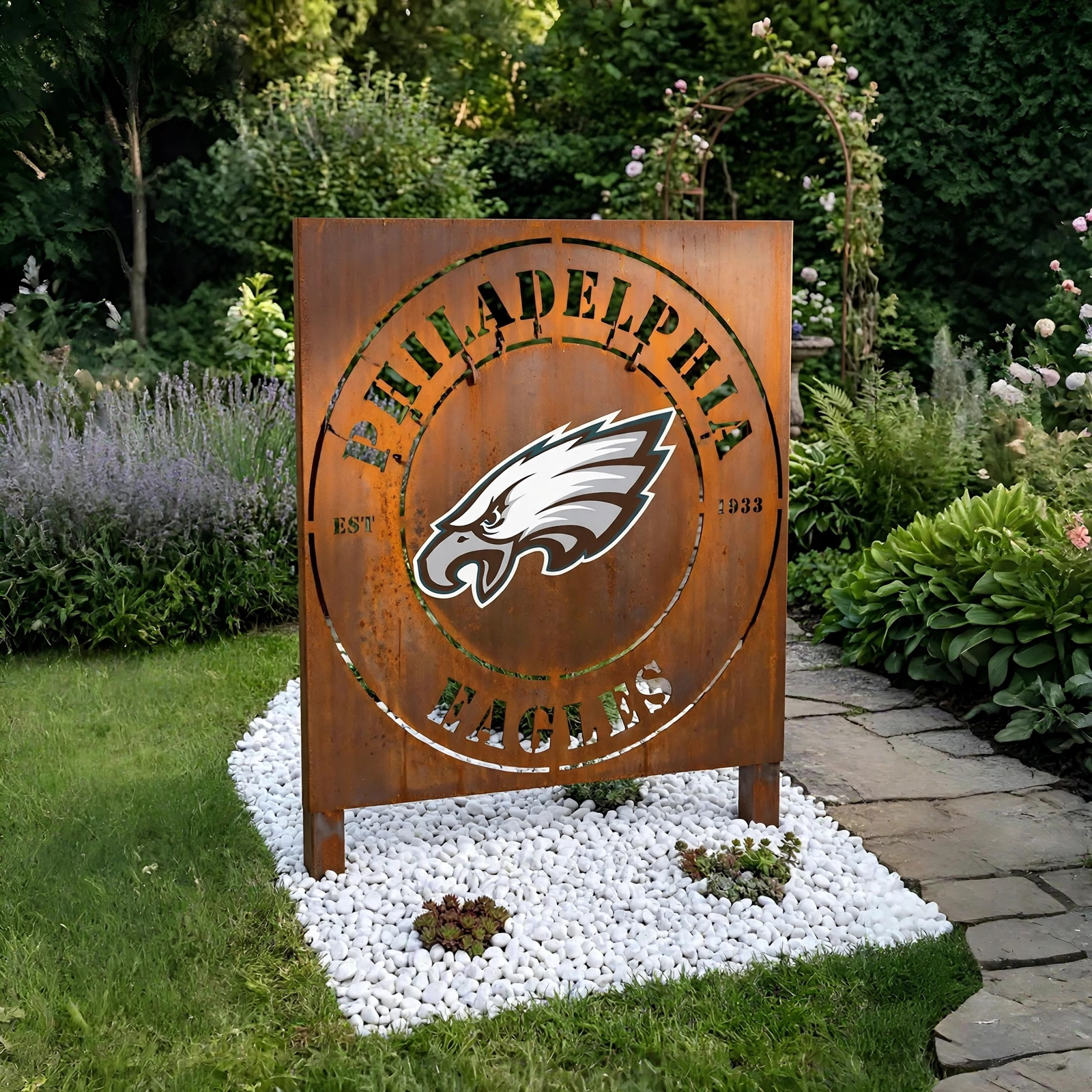 Philadelphia Eagles Logo Metal Garden Panel – NFL American Football Fan Outdoor Yard Decor Gift