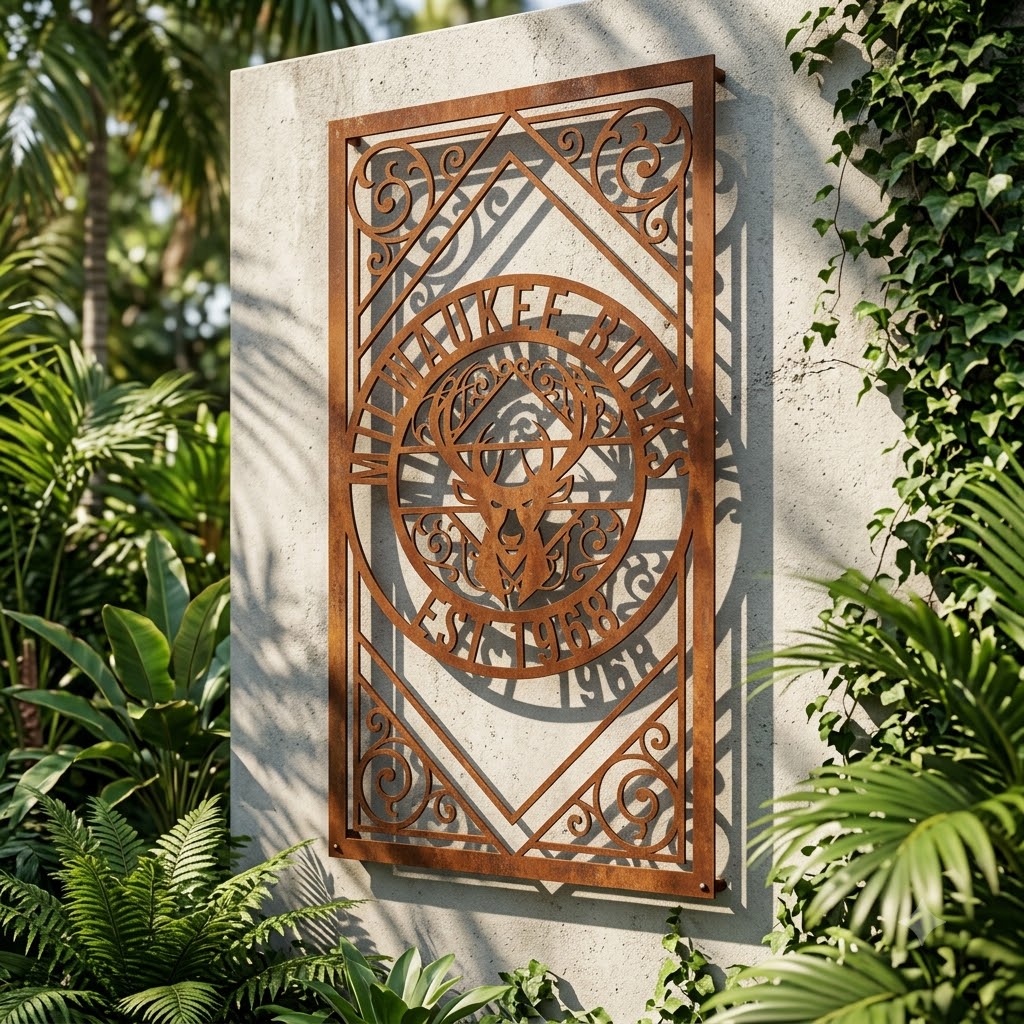 NBA Milwaukee Bucks Custom Metal Garden PanelBasketball Monogram Wall Art Home Decor