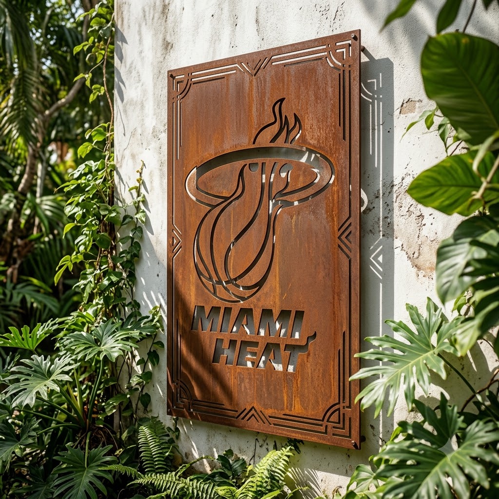Miami Heat Logo Custom Metal Garden PanelNBA Fan Wall Art Home Decor