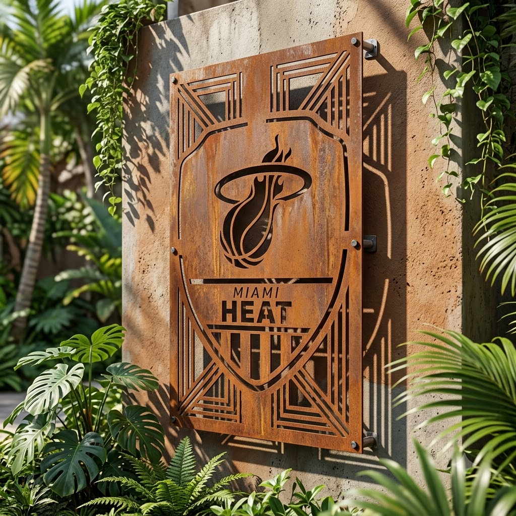 Miami Heat Shield Shape Custom Metal Garden PanelNBA Fan Wall Art Home Decor