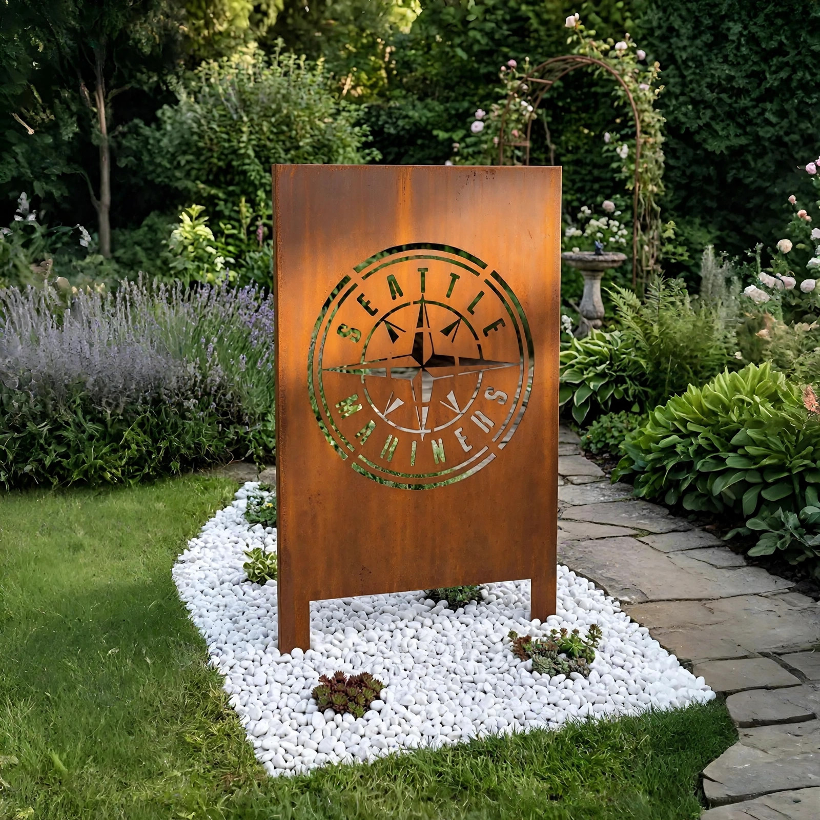 Seattle Mariners Logo Metal Garden Panel – MLB Baseball Fan Outdoor Yard Decor Gift