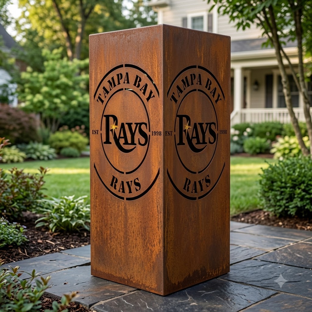 Tampa Bay Rays MLB Fire Roasted Metal Wall Art Baseball Fan Gift Outdoor Patio Porch Vintage Decor