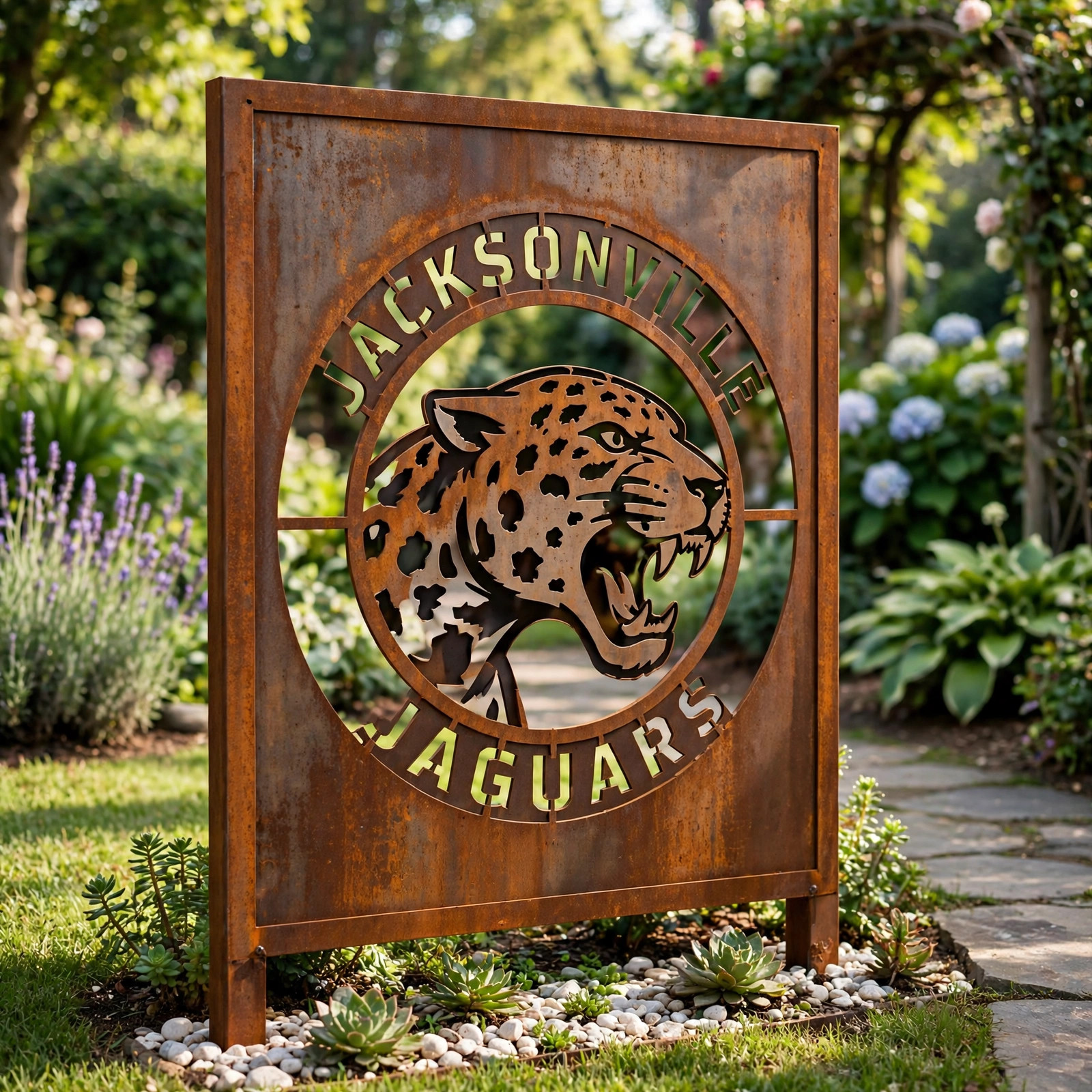 Jacksonville Jaguars Logo Metal Garden Panel – NFL American Football Fan Outdoor Yard Decor Gift