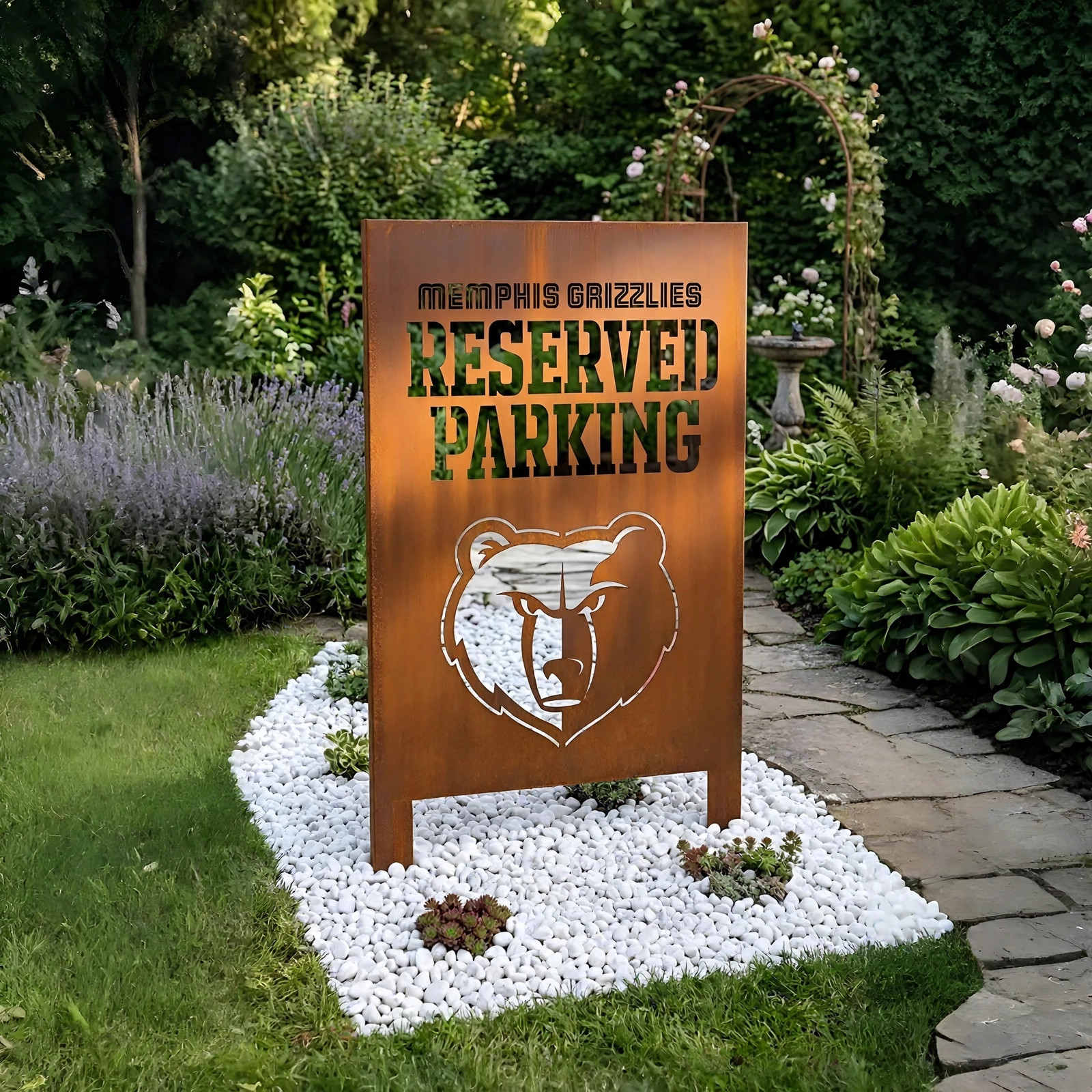 Memphis Grizzlies Reserved Parking Logo Metal Garden Panel – NBA Basketball Fan Outdoor Decor Gift