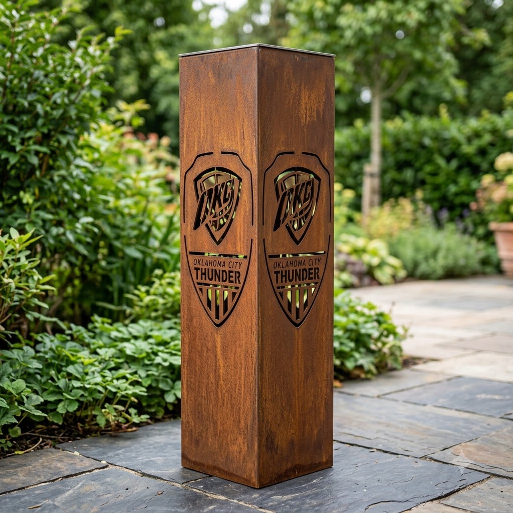 Oklahoma City Thunder Shield Shape Garden Metal ColumnNBA Fan Wall Art Home Decor