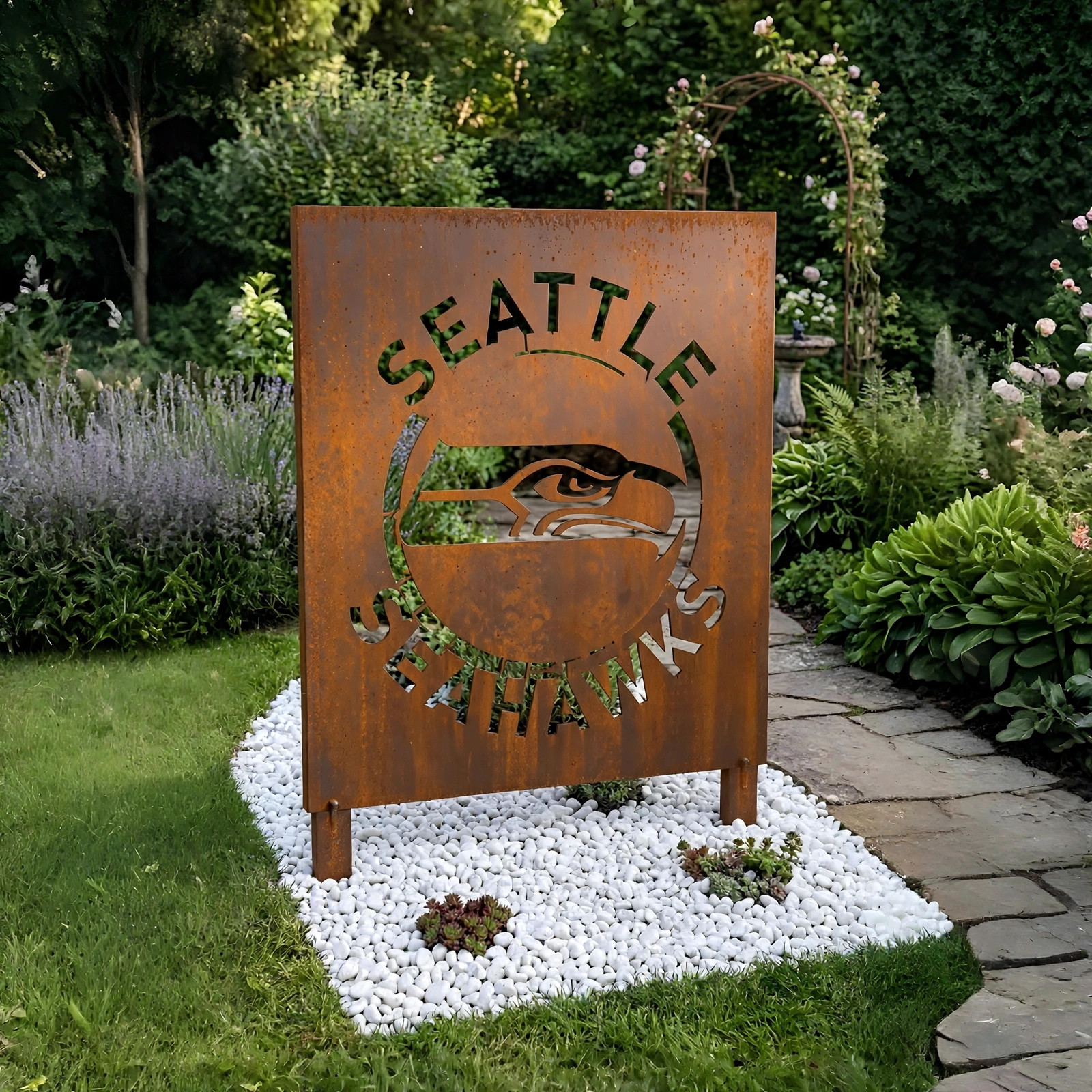 Seattle Seahawks Logo Metal Garden Panel – NFL American Football Fan Outdoor Yard Decor Gift