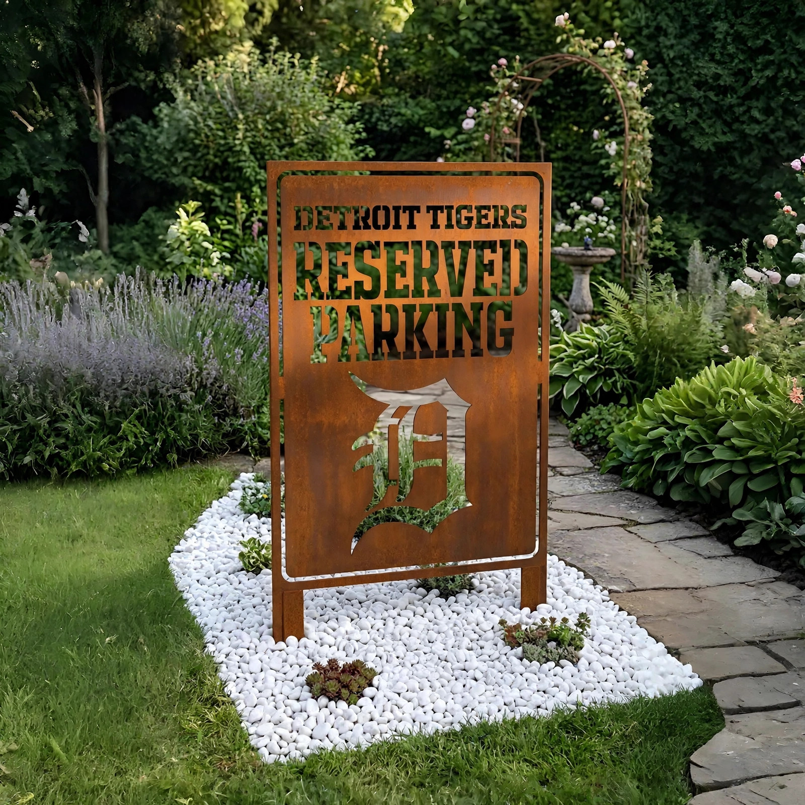 Detroit Tigers Reserved Parking Logo Metal Garden Panel – MLB Baseball Fan Outdoor Yard Decor Gift