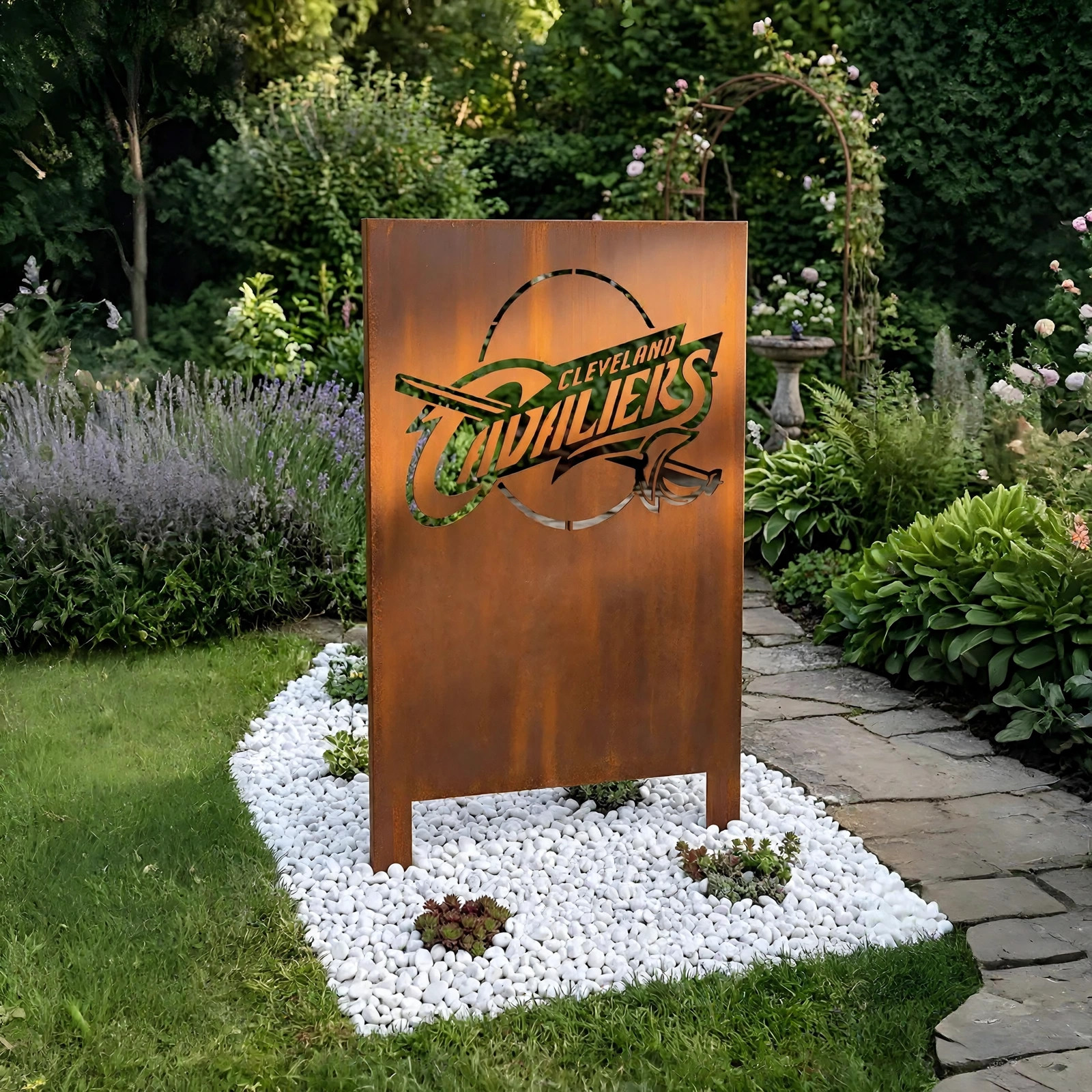 Cleveland Cavaliers Logo Metal Garden Panel – NBA Basketball Fan Outdoor Yard Decor Gift