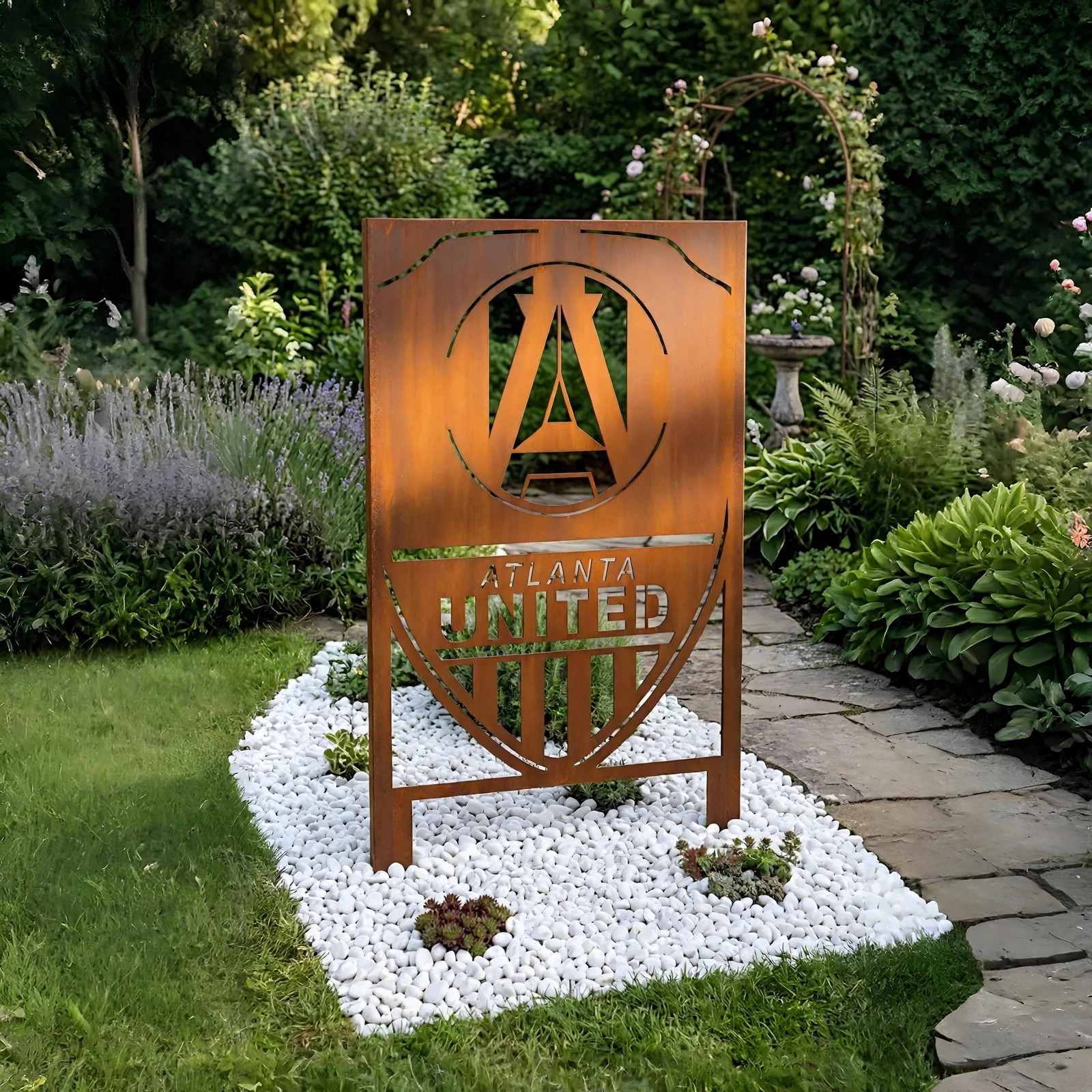 Atlanta United FC Logo Metal Garden Panel – MLS Soccer Fan Outdoor Yard Decor Gift