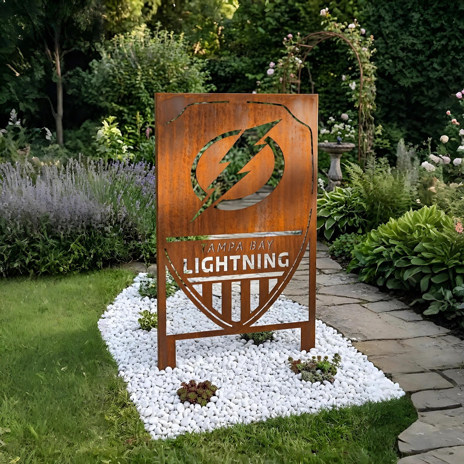 NHL Tampa Bay Lightning Shield Shape NHL Fan Wall Art Home Decor Metal Garden Panel Yard Art Outdoor Decor