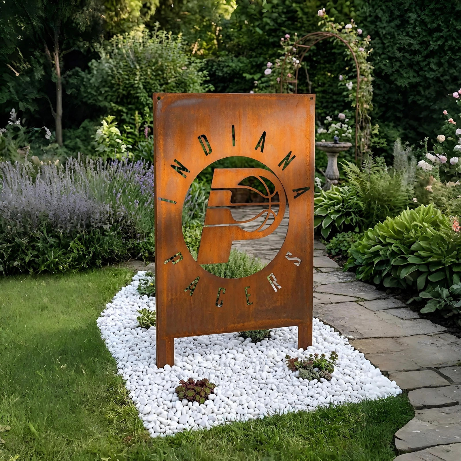 Indiana Pacers Logo Metal Garden Panel – NBA Basketball Fan Outdoor Yard Decor Gift