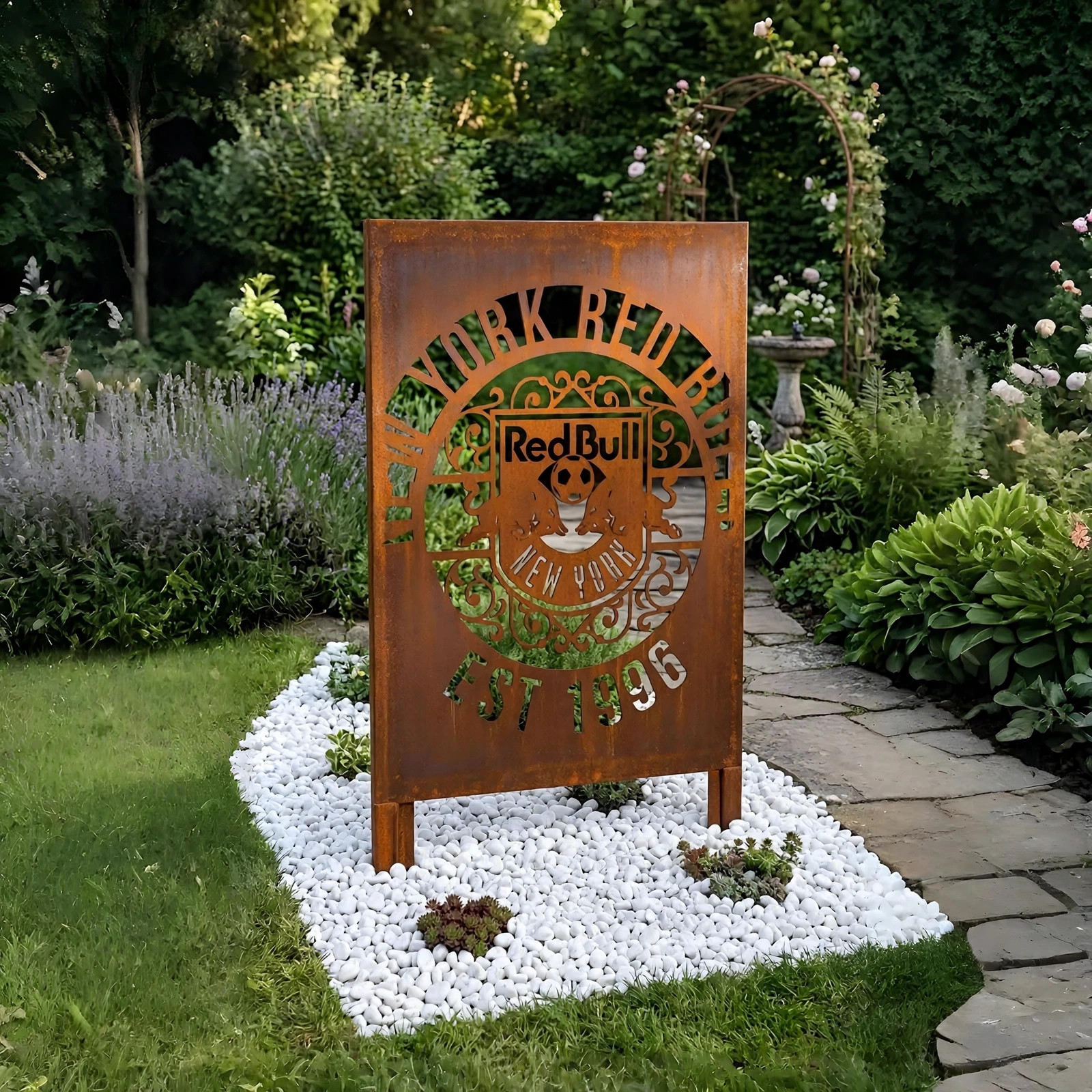 New York Red Bulls Logo Metal Garden Panel – MLS Soccer Fan Outdoor Yard Decor Gift