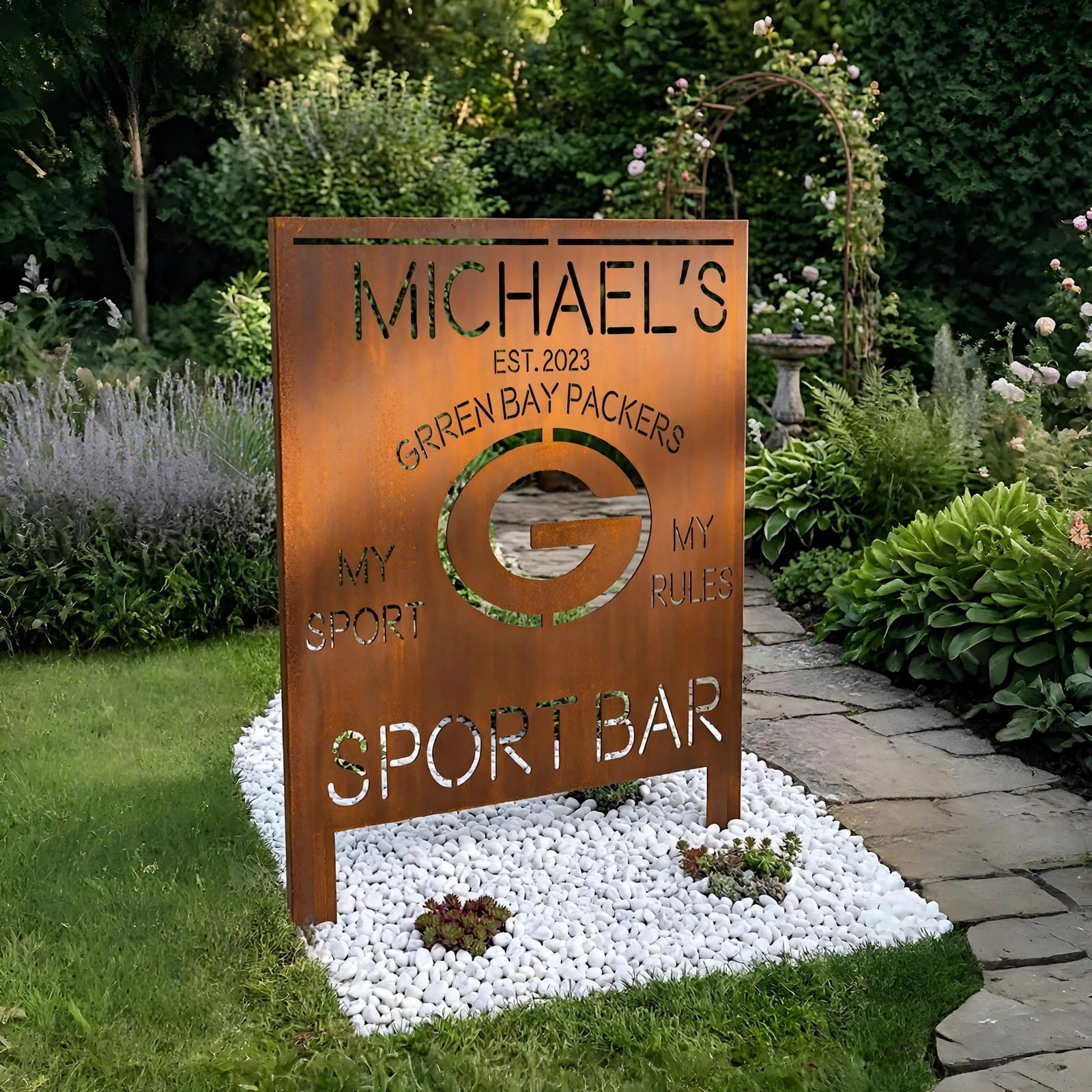 Green Bay Packers Personalized Logo Metal Garden Panel – NFL American Football Fan Outdoor Decor Gift