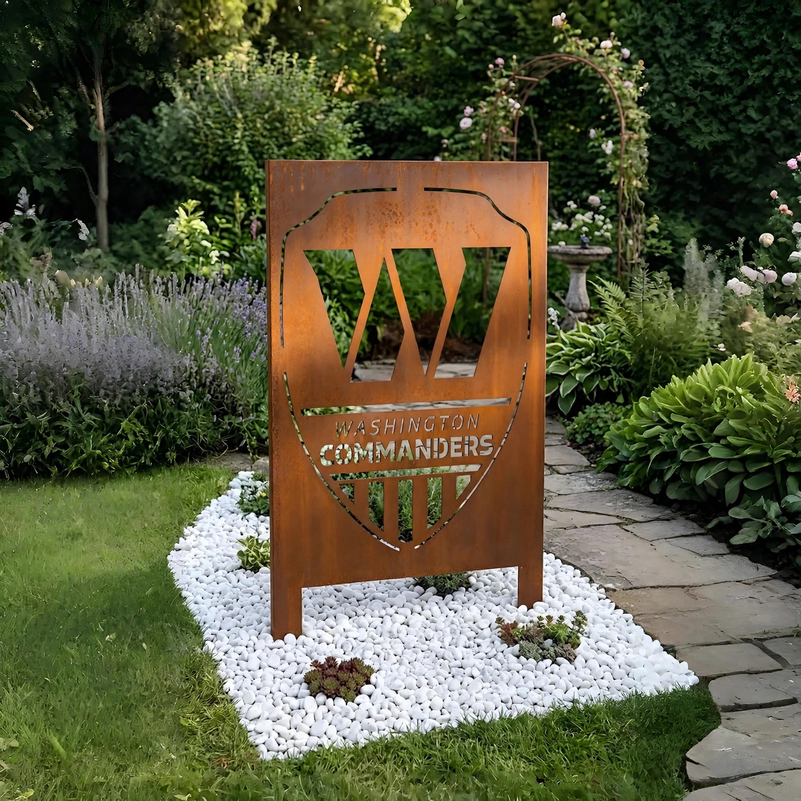 Washington Commanders Shield Logo Metal Garden Panel – NFL American Football Fan Outdoor Decor Gift