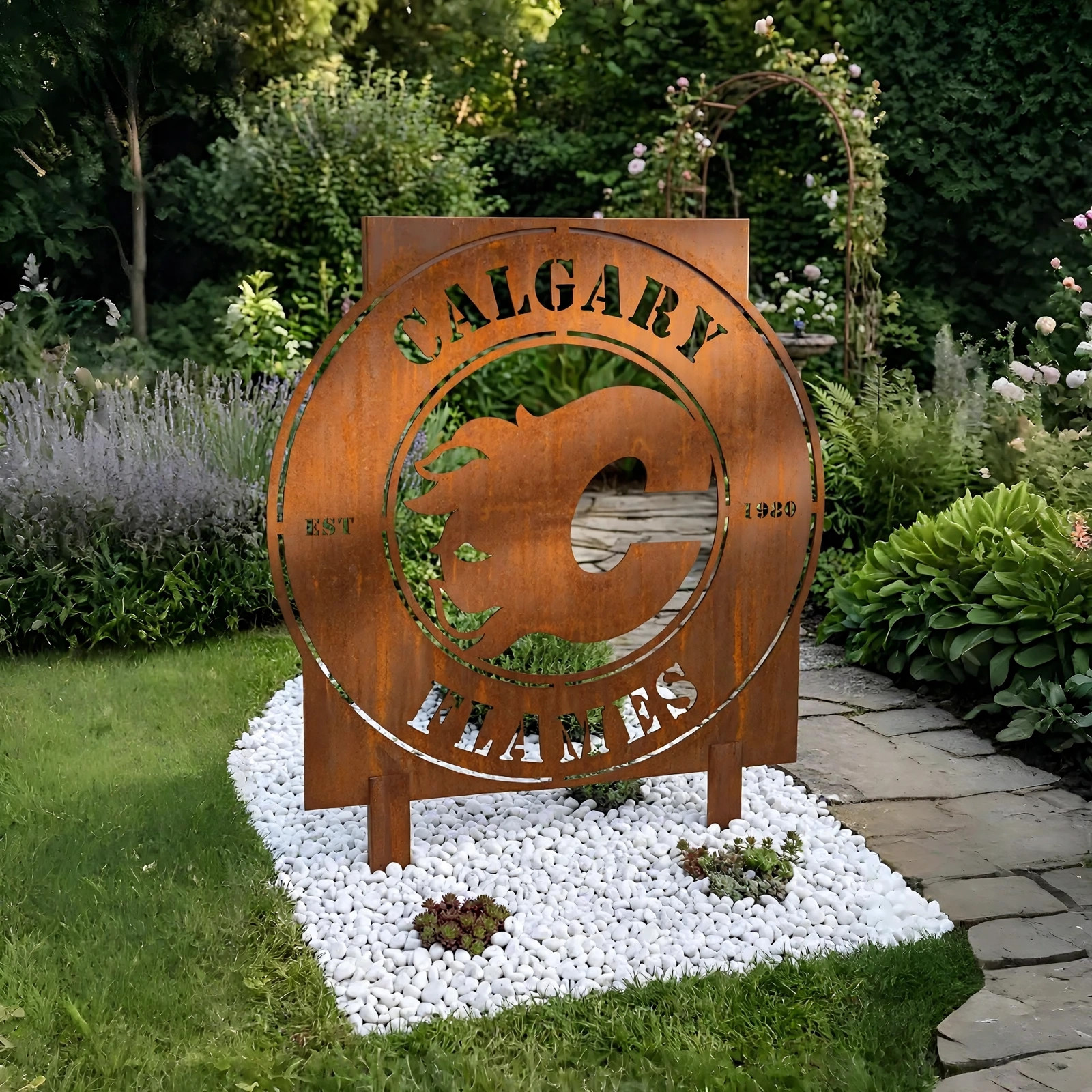 NHL Calgary Flames Metal Garden Panel Yard Art Outdoor Decor