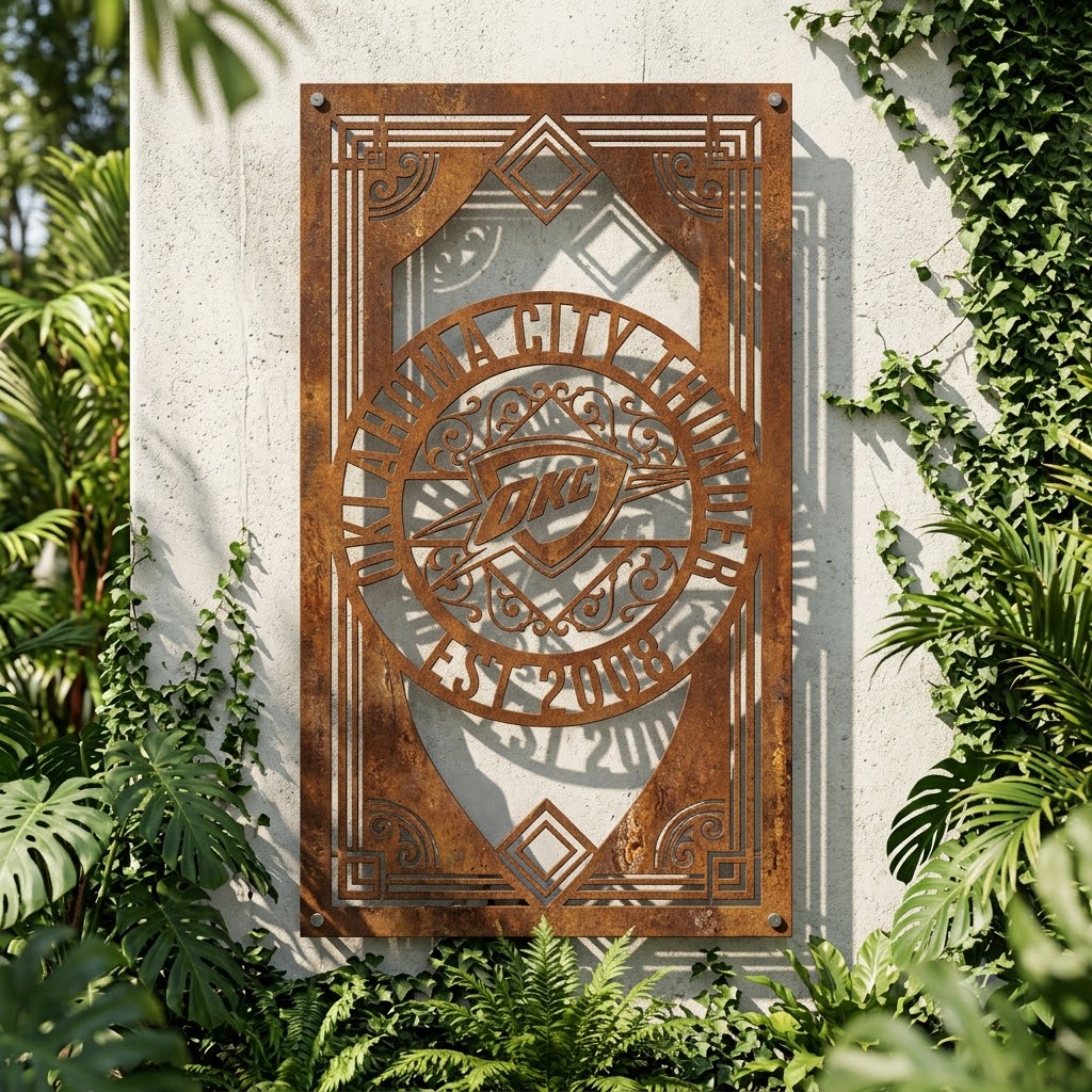 NBA Oklahoma City Thunder Custom Metal Garden PanelBasketball Monogram Wall Art Home Decor