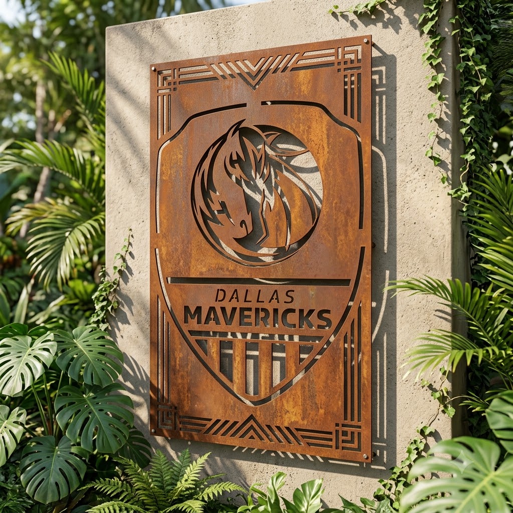 Dallas Mavericks Shield Shape Custom Metal Garden PanelNBA Fan Wall Art Home Decor