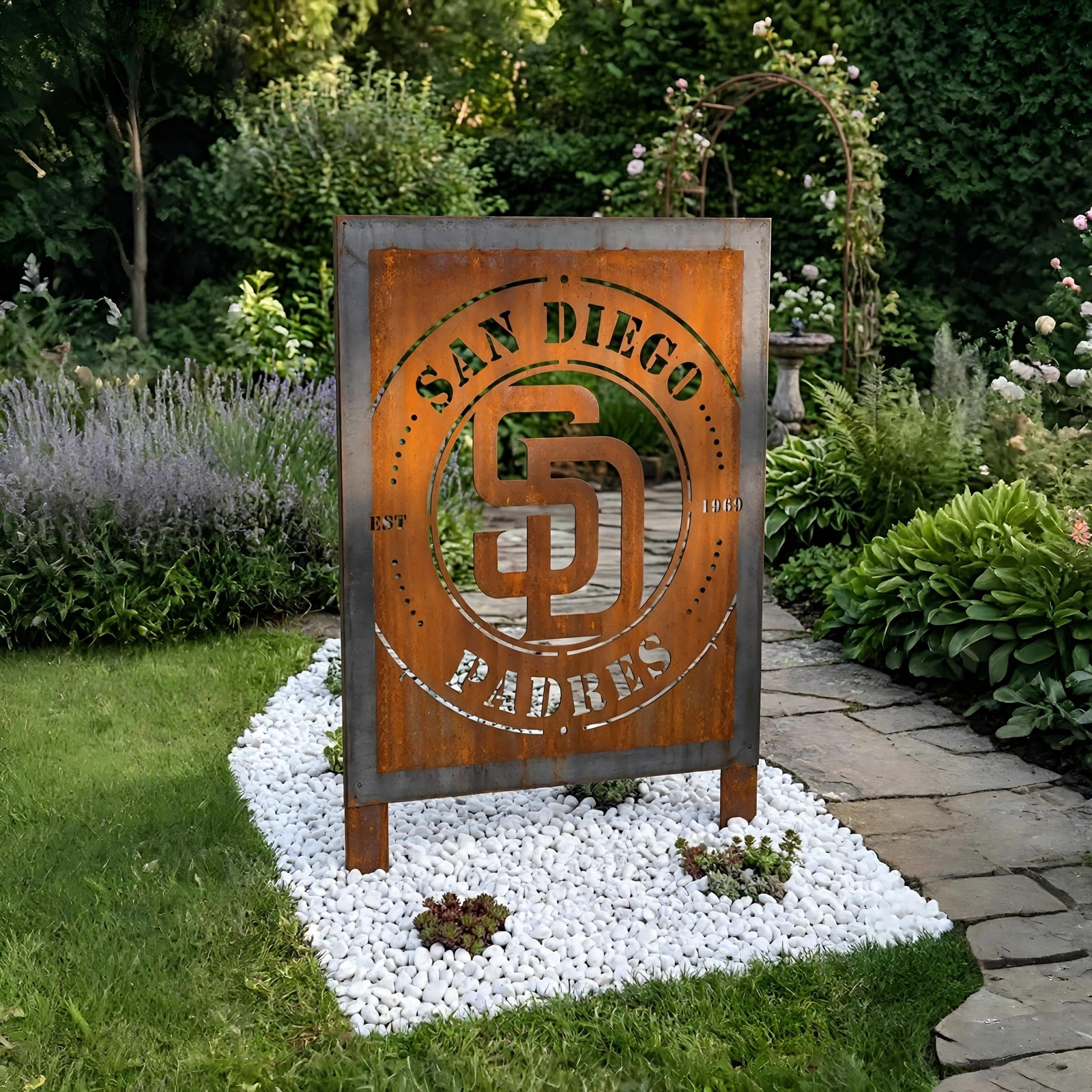 San Diego Padres Logo Metal Garden Panel – MLB Baseball Fan Outdoor Yard Decor Gift