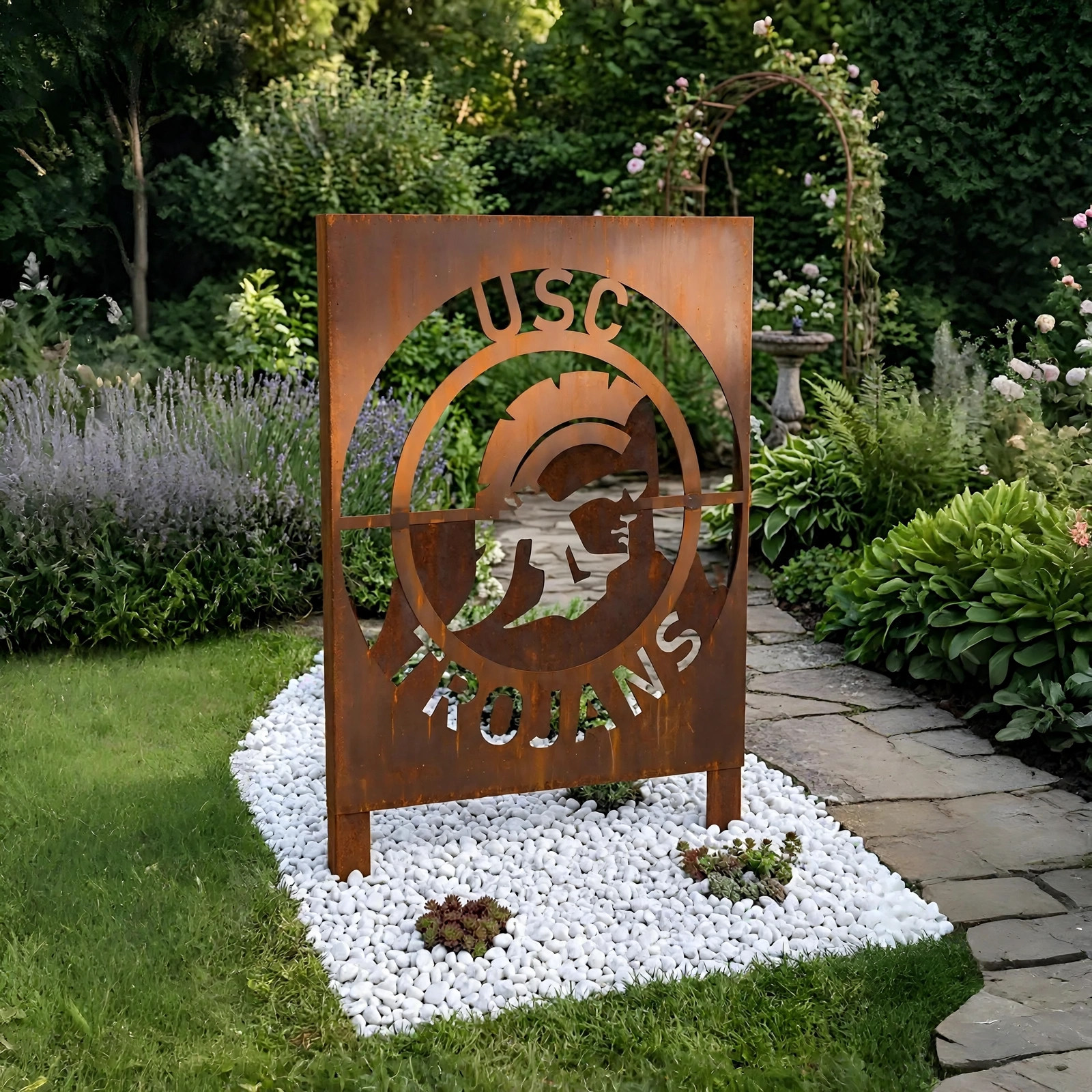 USC Trojans Logo Metal Garden Panel – NCAA American Football Fan Outdoor Yard Decor Gift