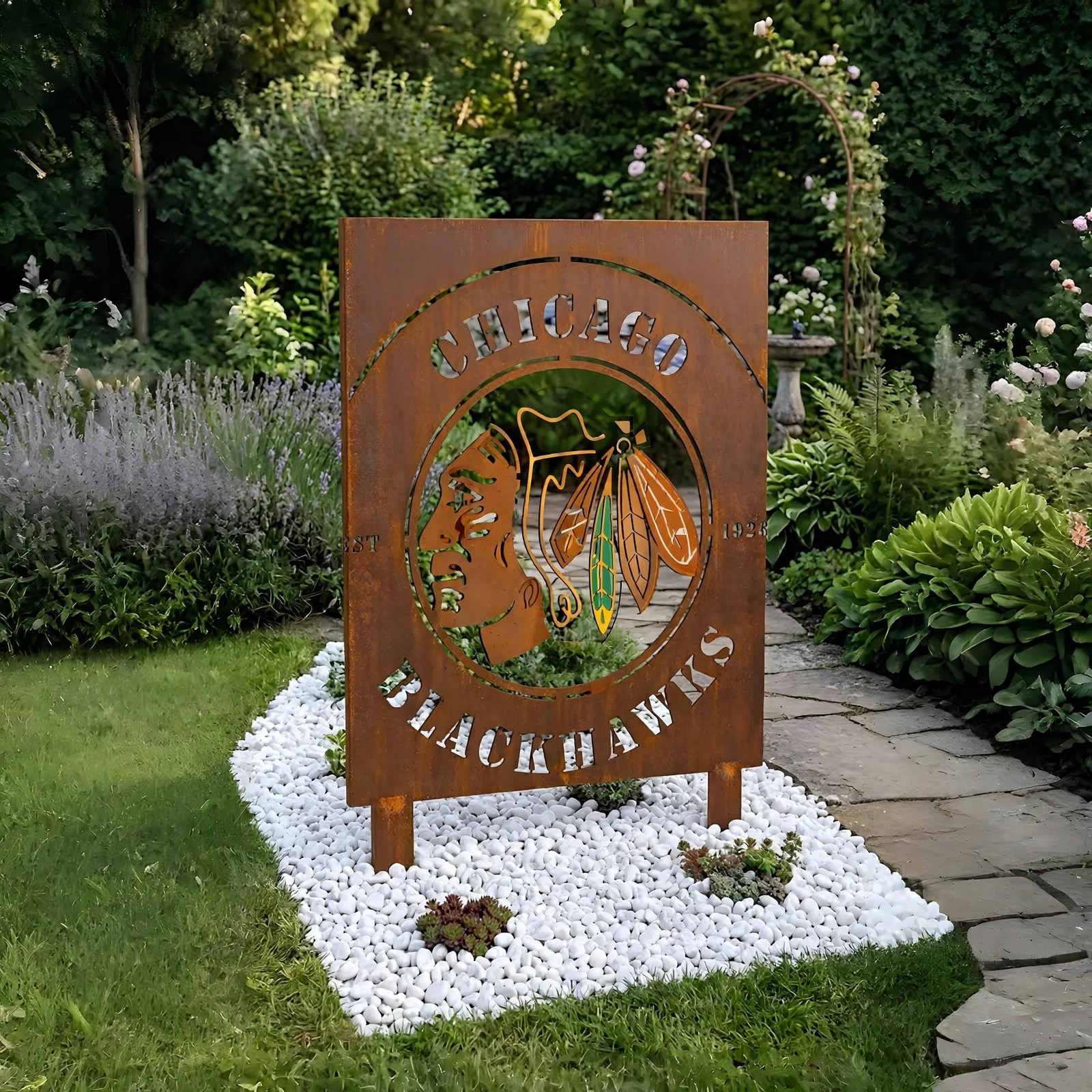 NHL Chicago Blackhawks Metal Garden Panel Yard Art Outdoor Decor