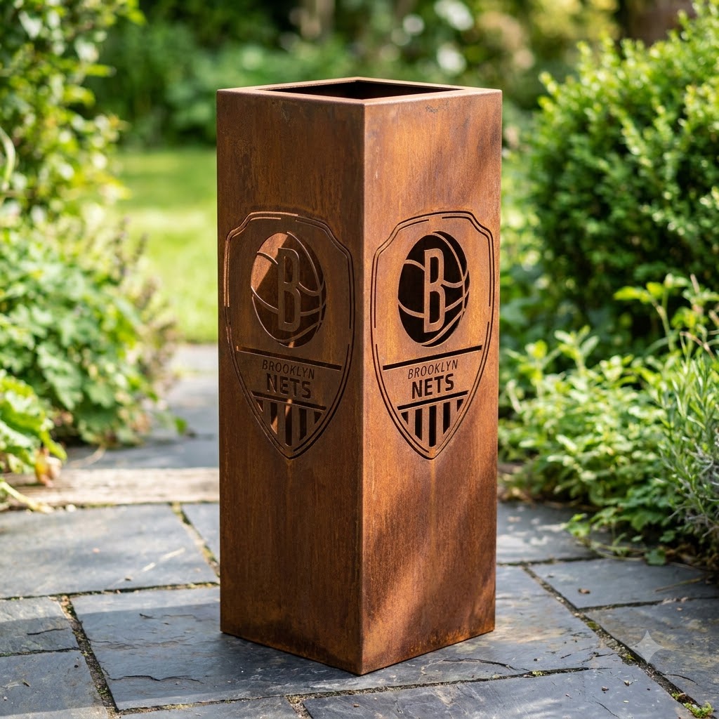 Brooklyn Nets Shield Shape Garden Metal ColumnNBA Fan Wall Art Home Decor (1)
