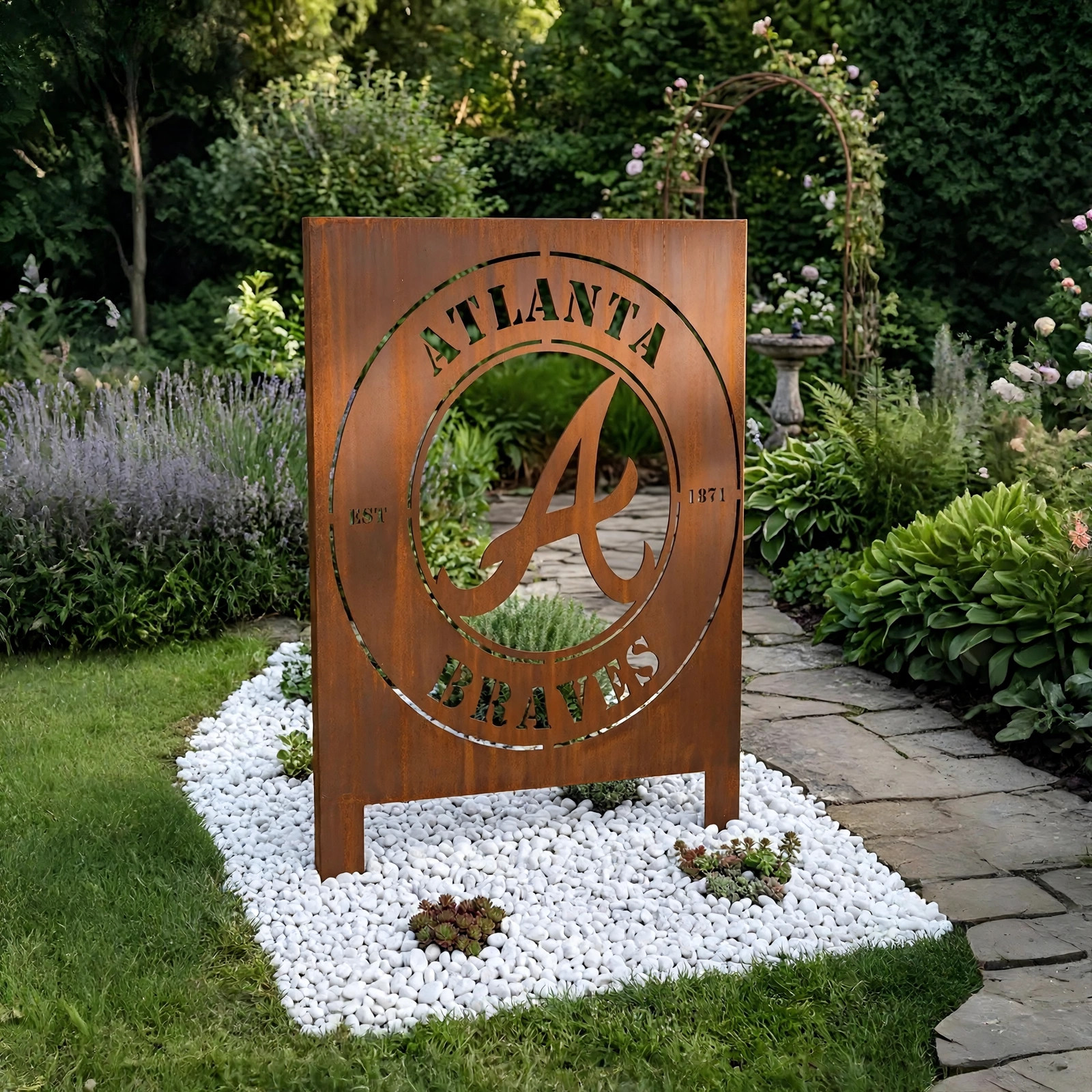 Atlanta Braves Logo Metal Garden Panel – MLB Baseball Fan Outdoor Yard Decor Gift