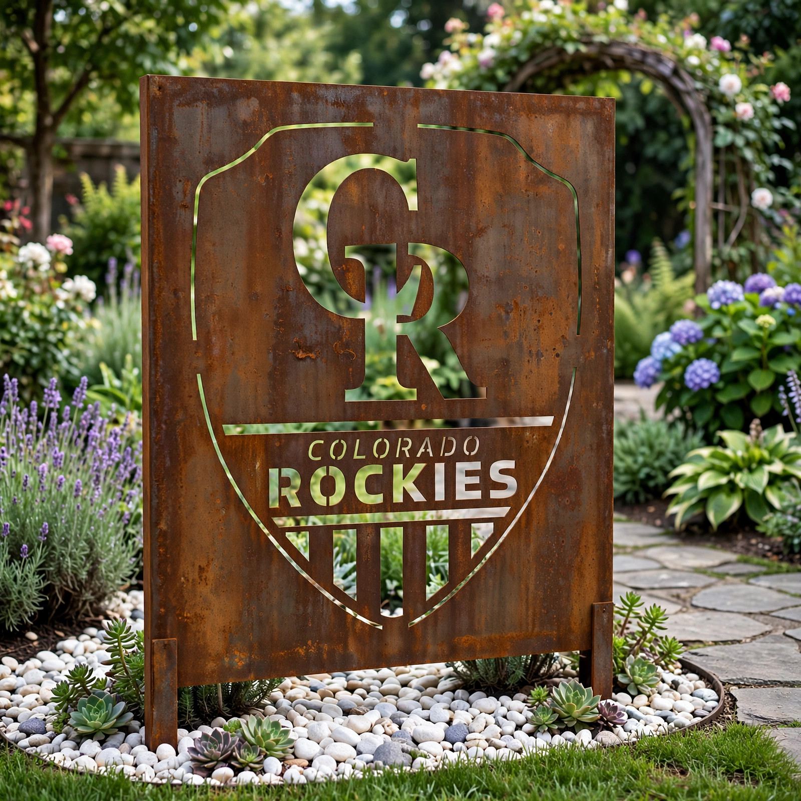 Colorado Rockies Shield Logo Metal Garden Panel – MLB Baseball Fan Outdoor Yard Decor Gift