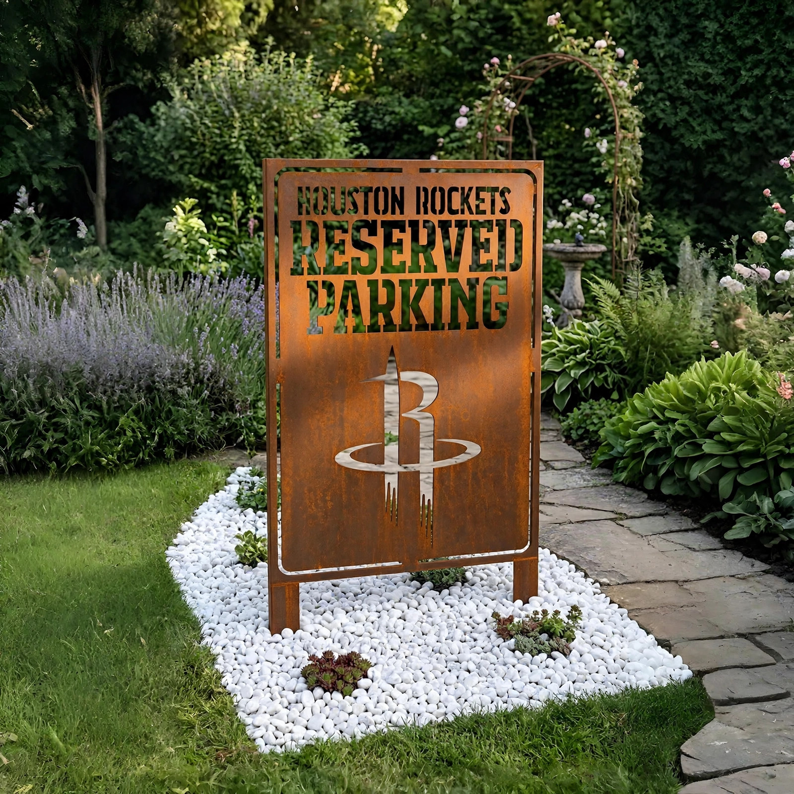 Houston Rockets Reserved Parking Logo Metal Garden Panel – NBA Basketball Fan Outdoor Decor Gift