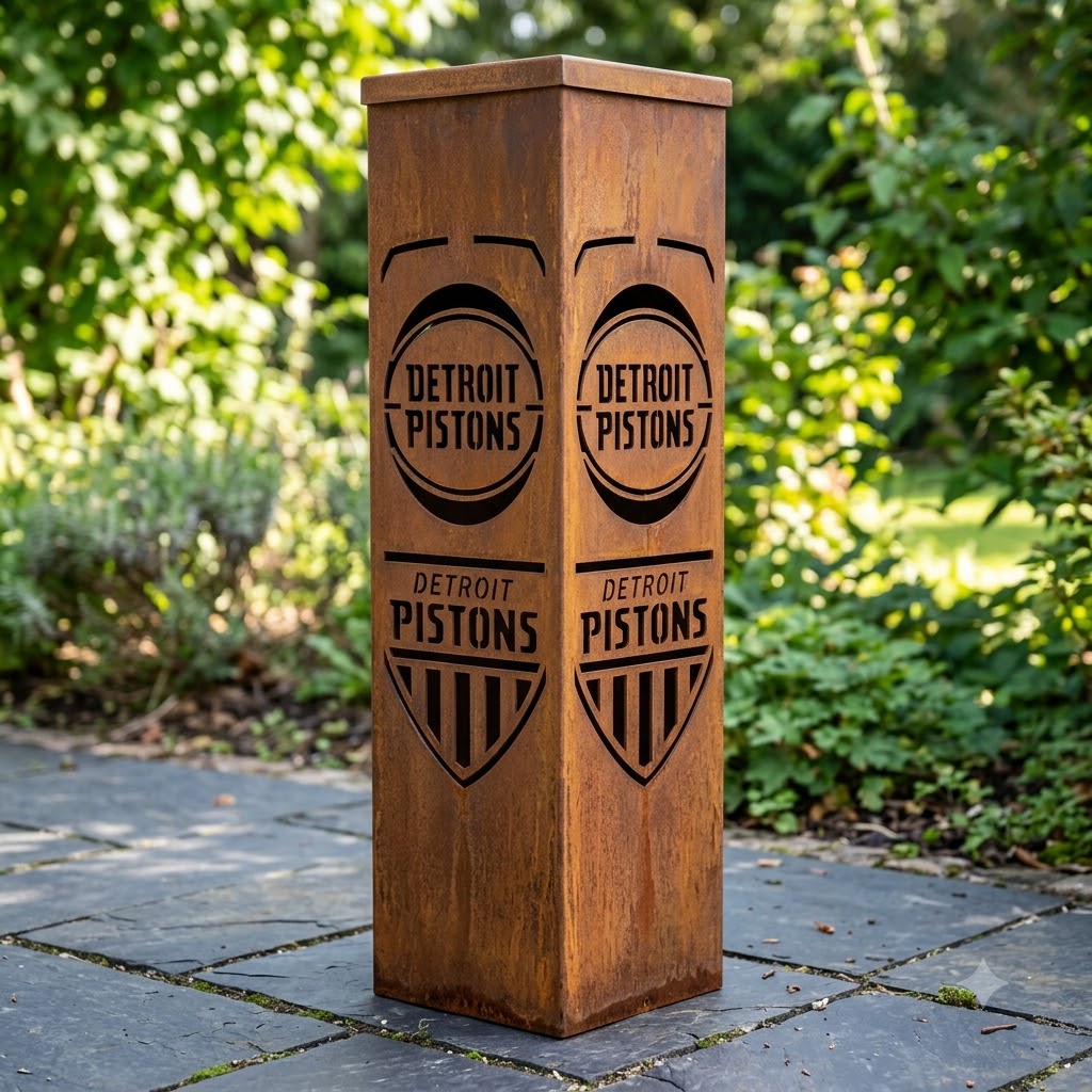 Detroit Pistons Shield Shape Garden Metal ColumnNBA Fan Wall Art Home Decor