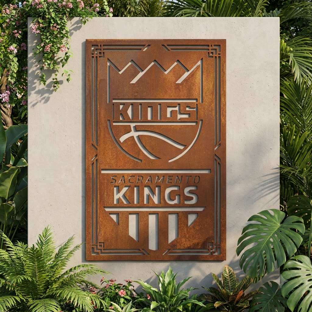 Sacramento Kings Shield Shape Custom Metal Garden PanelNBA Fan Wall Art Home Decor
