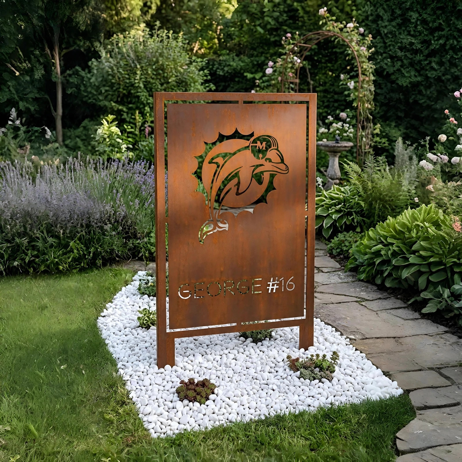 Miami Dolphins Team Number Logo Metal Garden Panel – NFL American Football Fan Outdoor Decor Gift