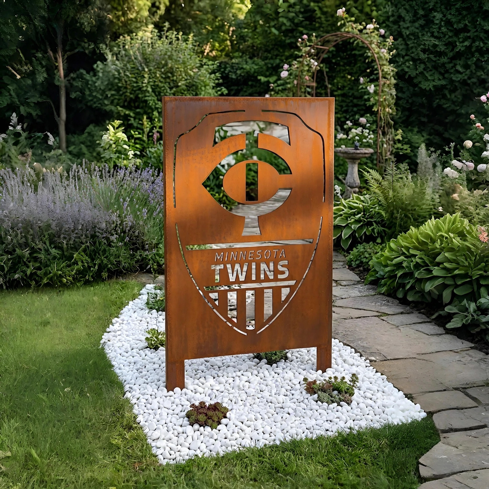 Minnesota Twins Shield Logo Metal Garden Panel – MLB Baseball Fan Outdoor Yard Decor Gift