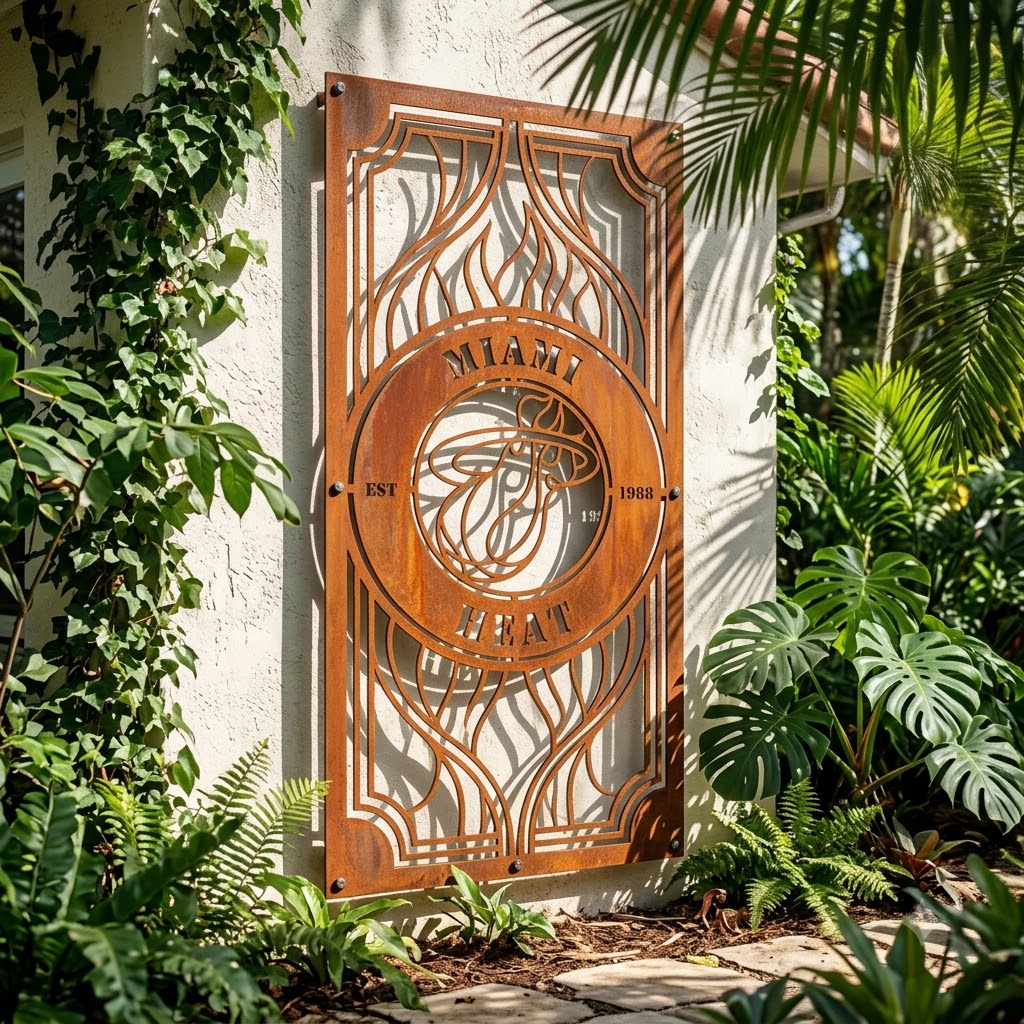 Miami Heat NBA Custom Metal Garden Panel Metal Wall Art Basketball Fan Gift Outdoor Patio Porch Vintage Decor