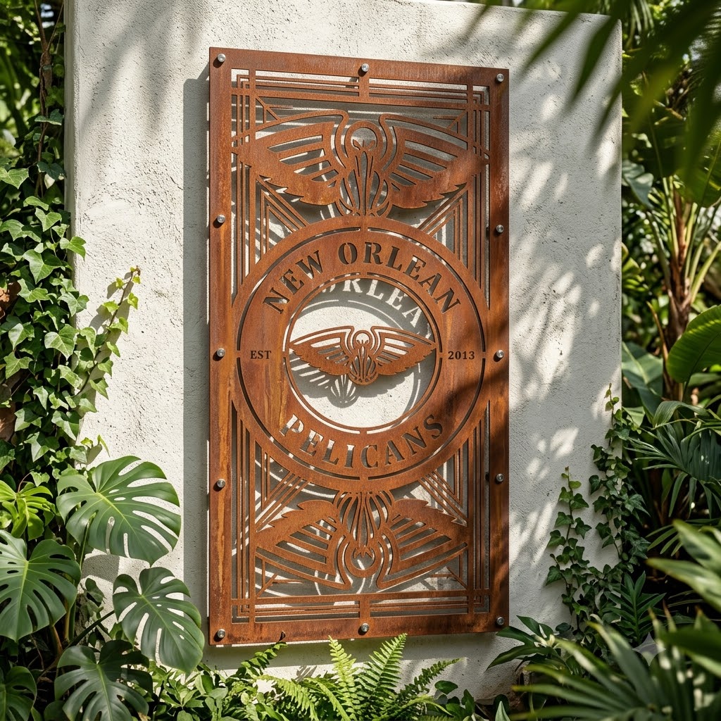 New Orlean Pelicans NBA Custom Metal Garden Panel Metal Wall Art Basketball Fan Gift Outdoor Patio Porch Vintage