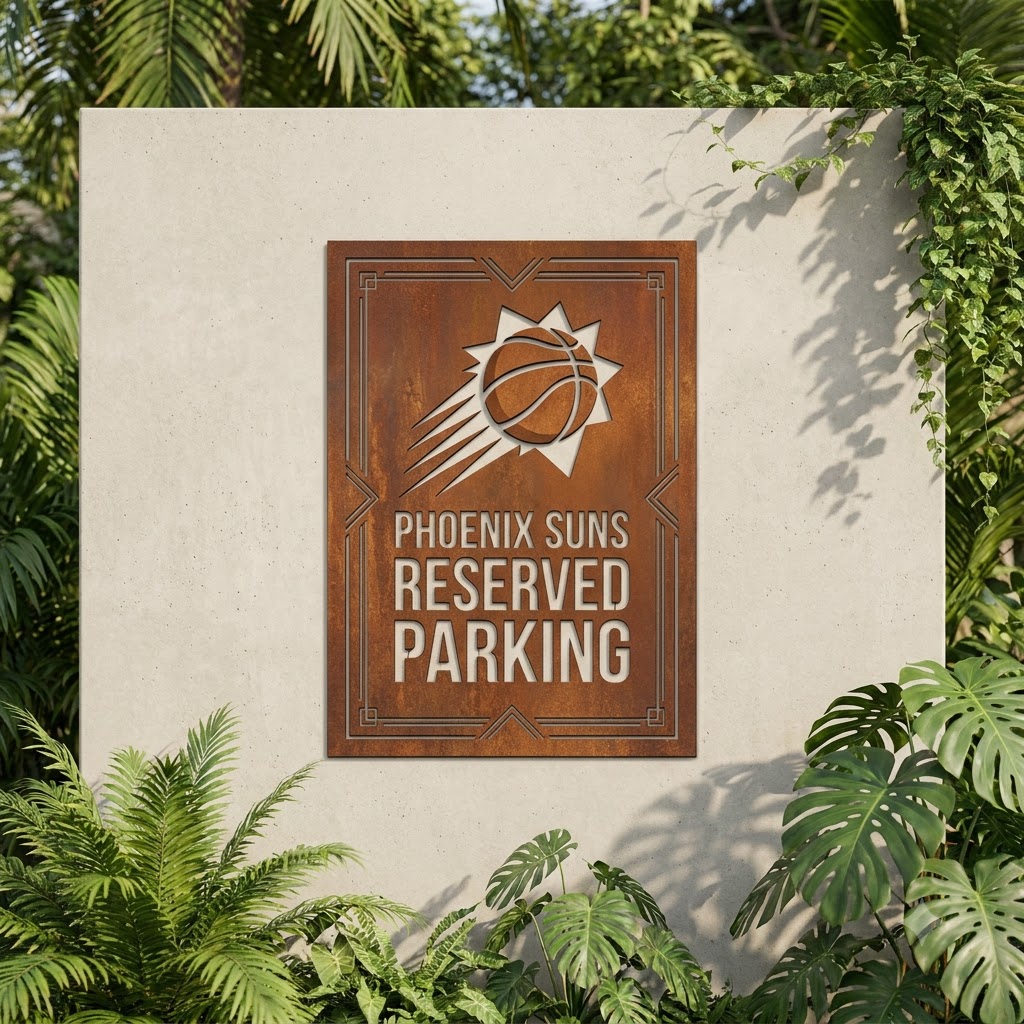 Phoenix Suns Reserved Parking Logo Custom Metal Garden PanelNBA Fan Wall Art Home Decor