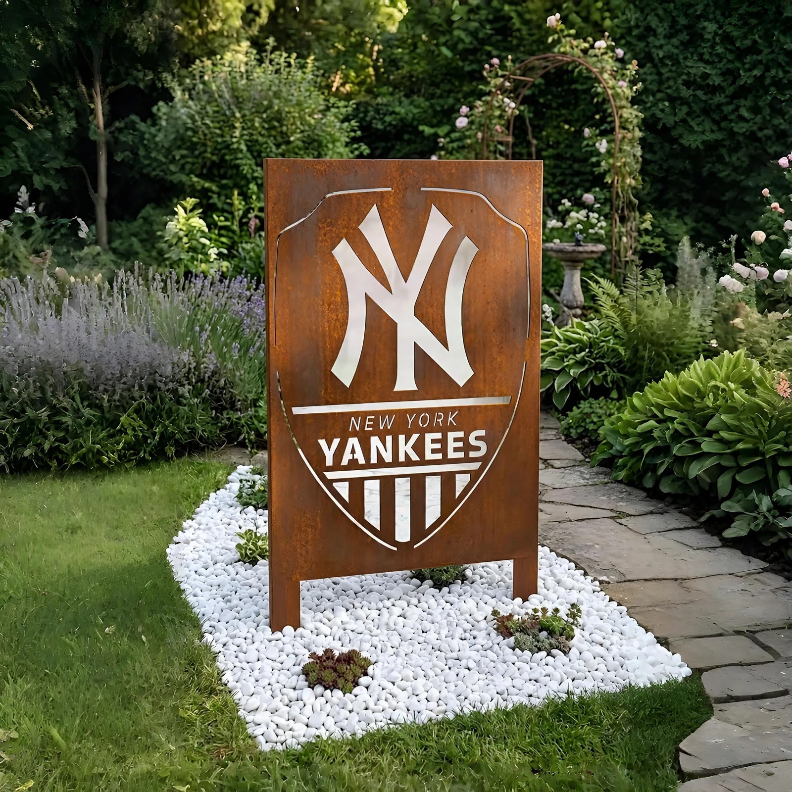 New York Yankees Shield Logo Metal Garden Panel – MLB Baseball Fan Outdoor Yard Decor Gift