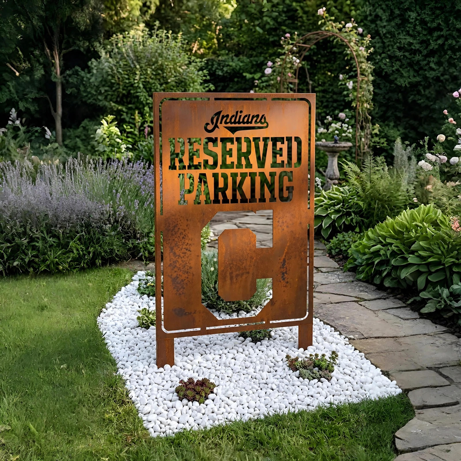 Cleveland Indians Reserved Parking Logo Metal Garden Panel – MLB Baseball Fan Outdoor Decor Gift