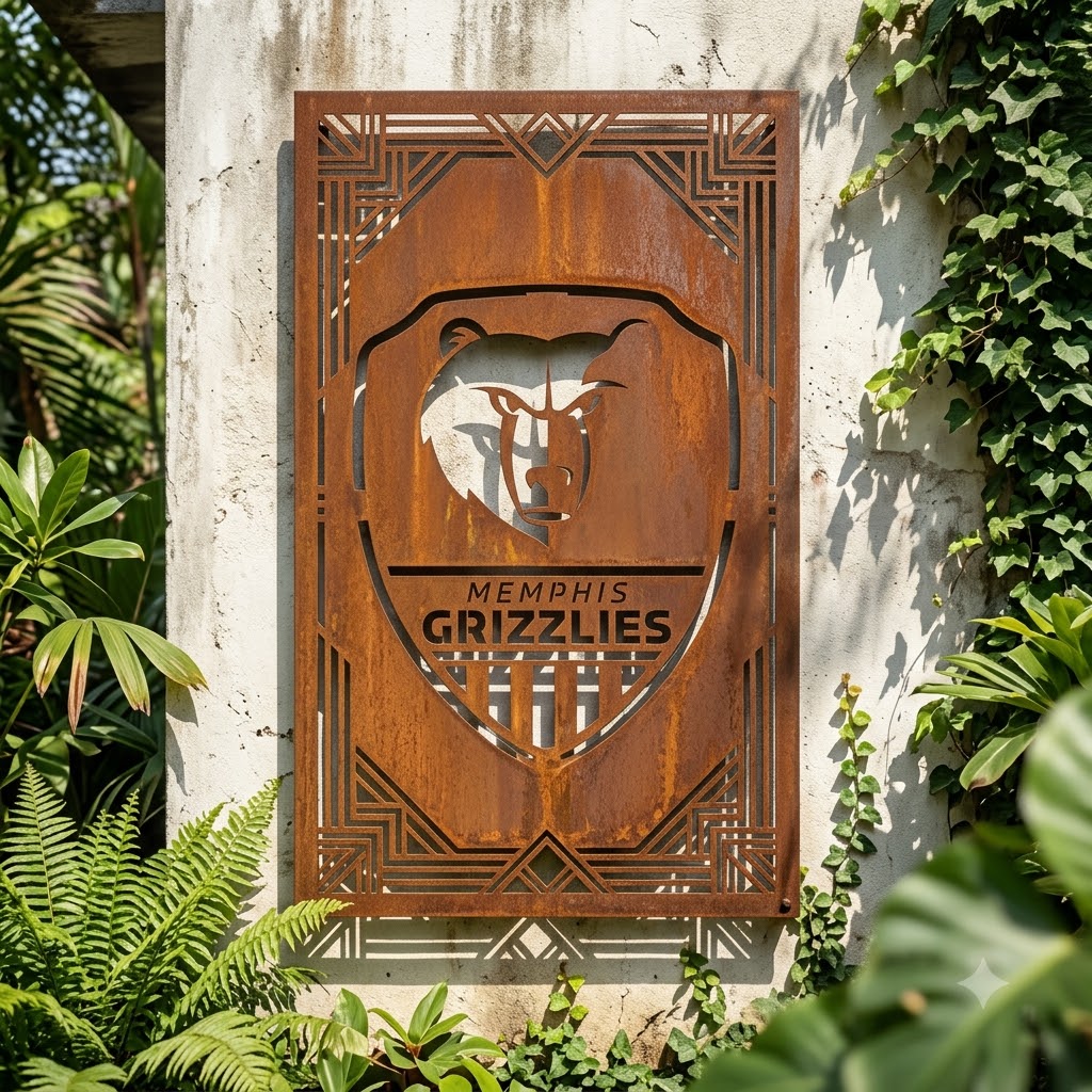 Memphis Grizzlies Shield Shape Custom Metal Garden PanelNBA Fan Wall Art Home Decor