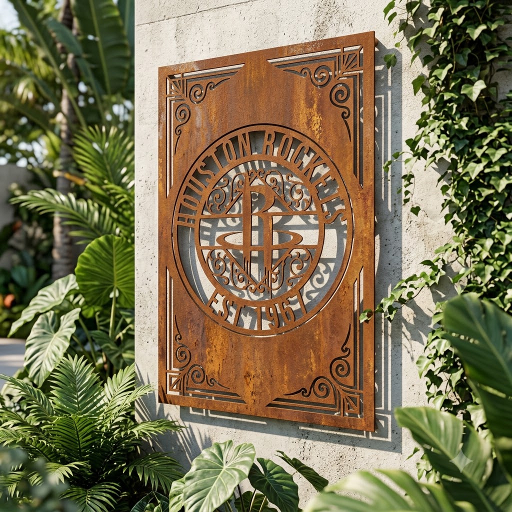 NBA Houston Rockets Custom Metal Garden PanelBasketball Monogram Wall Art Home Decor