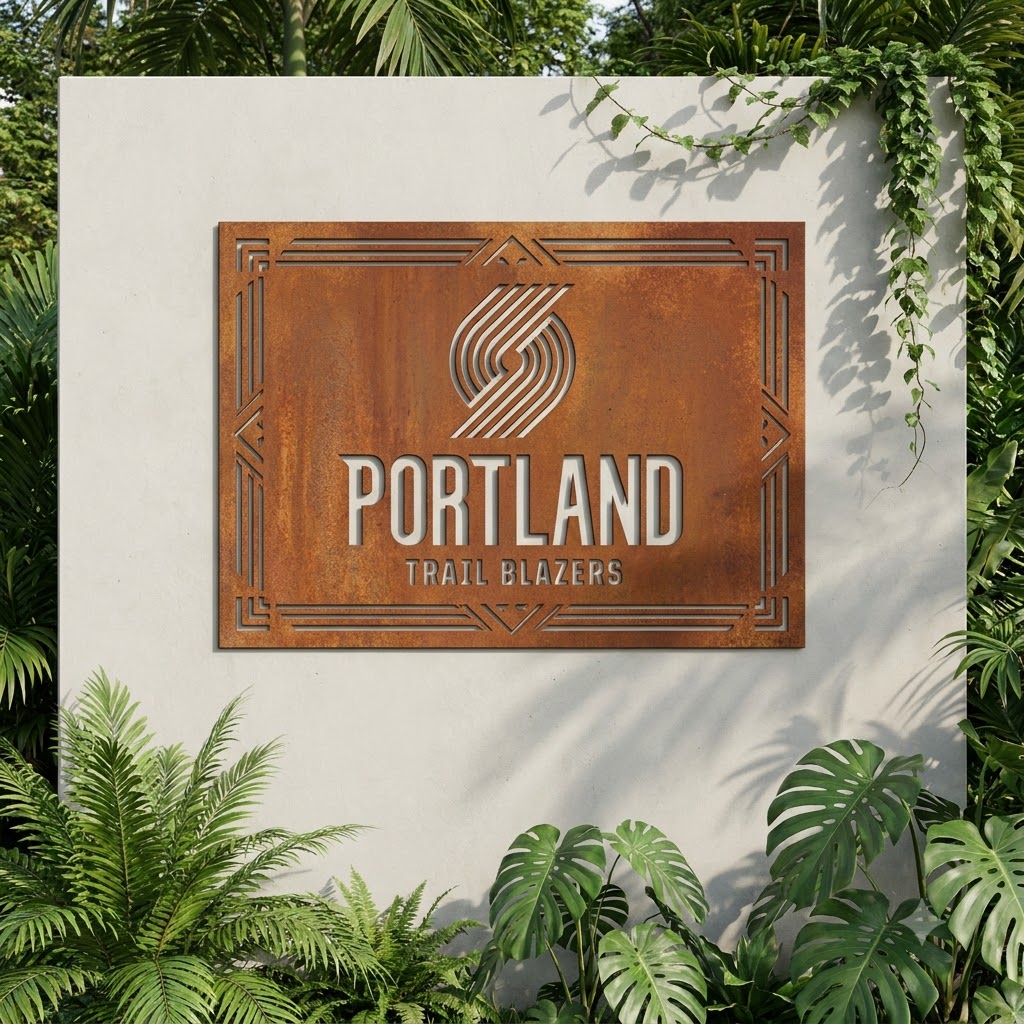 Portland Trail Blazers Shield Shape Custom Metal Garden PanelNBA Fan Wall Art Home Decor