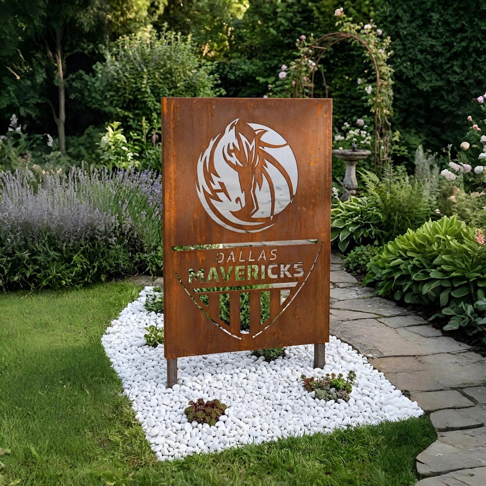 Dallas Mavericks Shield Logo Metal Garden Panel – NBA Basketball Fan Outdoor Yard Decor Gift