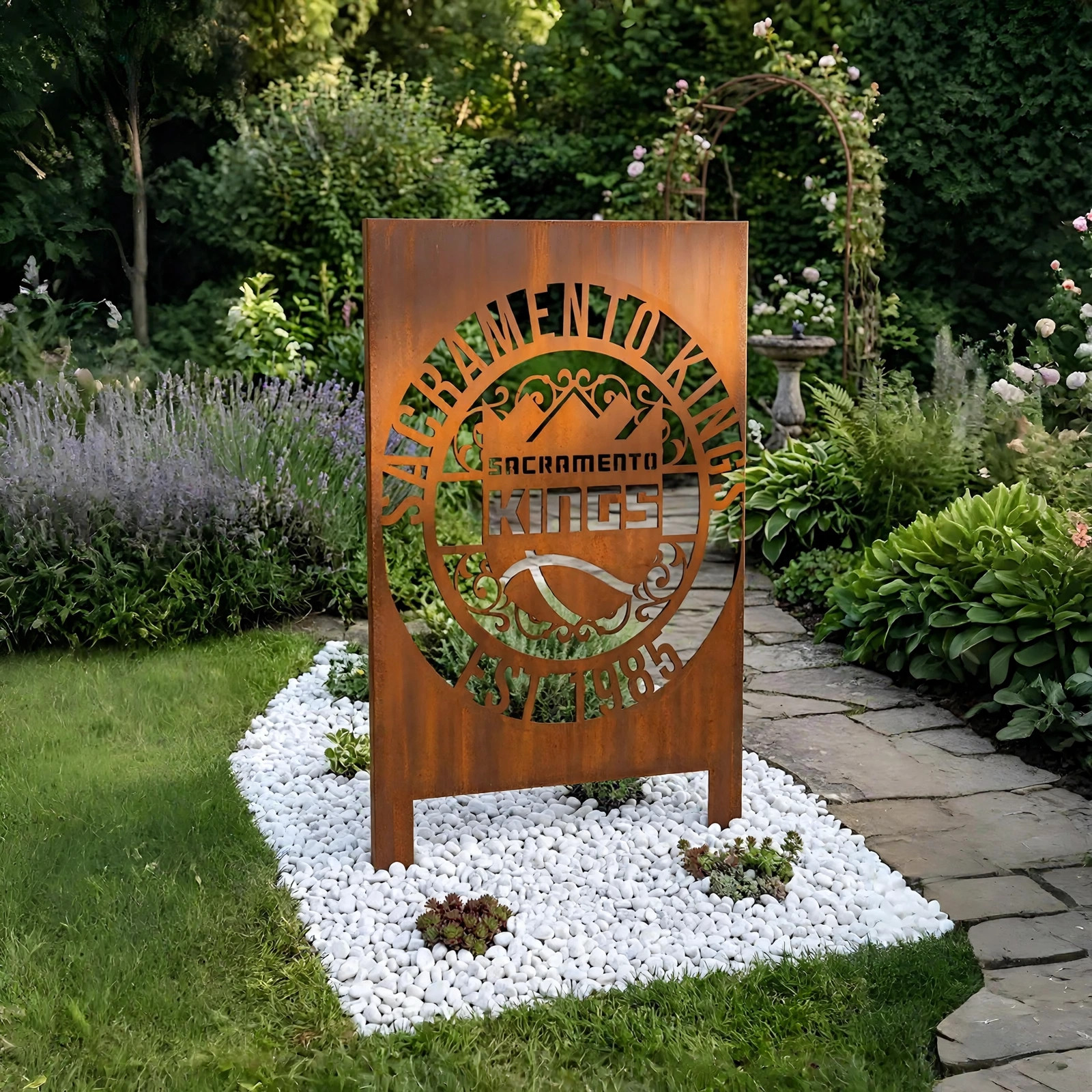 Sacramento Kings Monogram Logo Metal Garden Panel – NBA Basketball Fan Outdoor Yard Decor Gift
