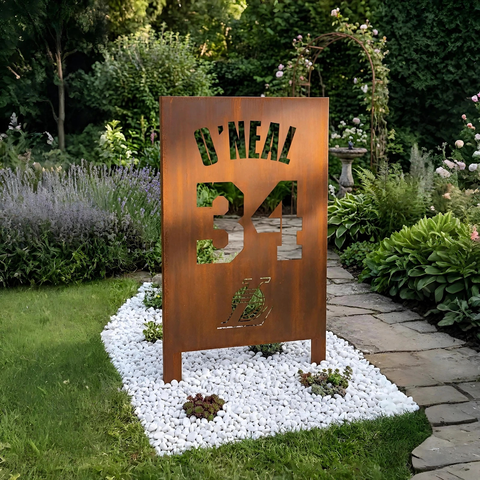 Los Angeles Lakers Shaquille O'Neal Logo Metal Garden Panel – NBA Basketball Fan Outdoor Decor Gift