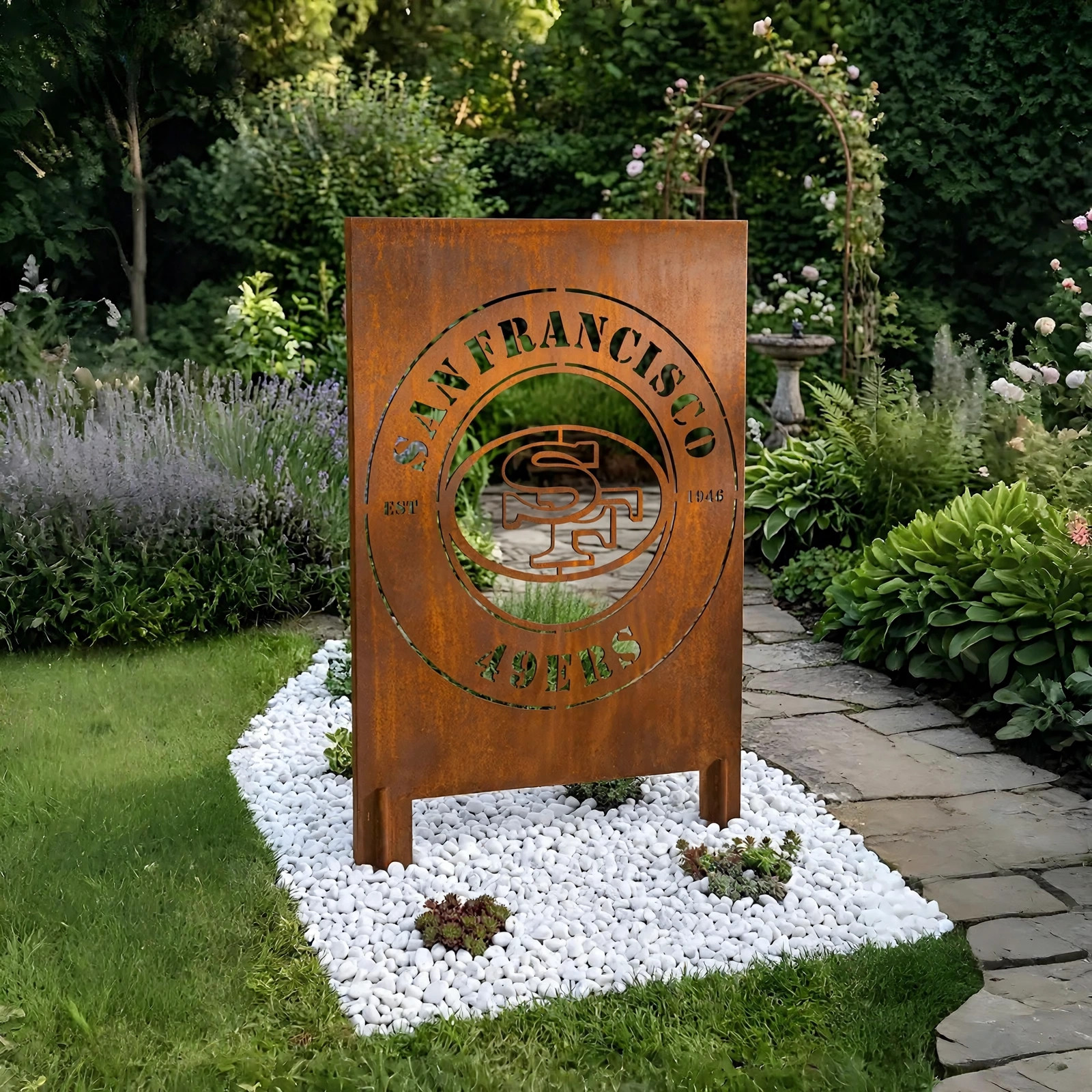 San Francisco 49ers Logo Metal Garden Panel – NFL American Football Fan Outdoor Yard Decor Gift