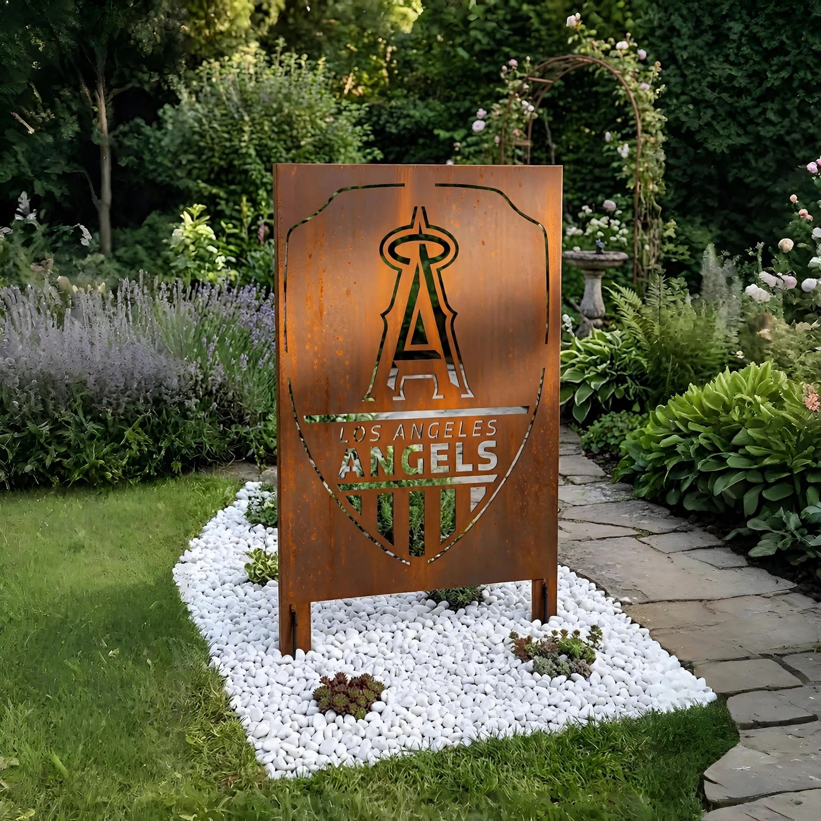 Los Angeles Angels Shield Logo Metal Garden Panel – MLB Baseball Fan Outdoor Yard Decor Gift